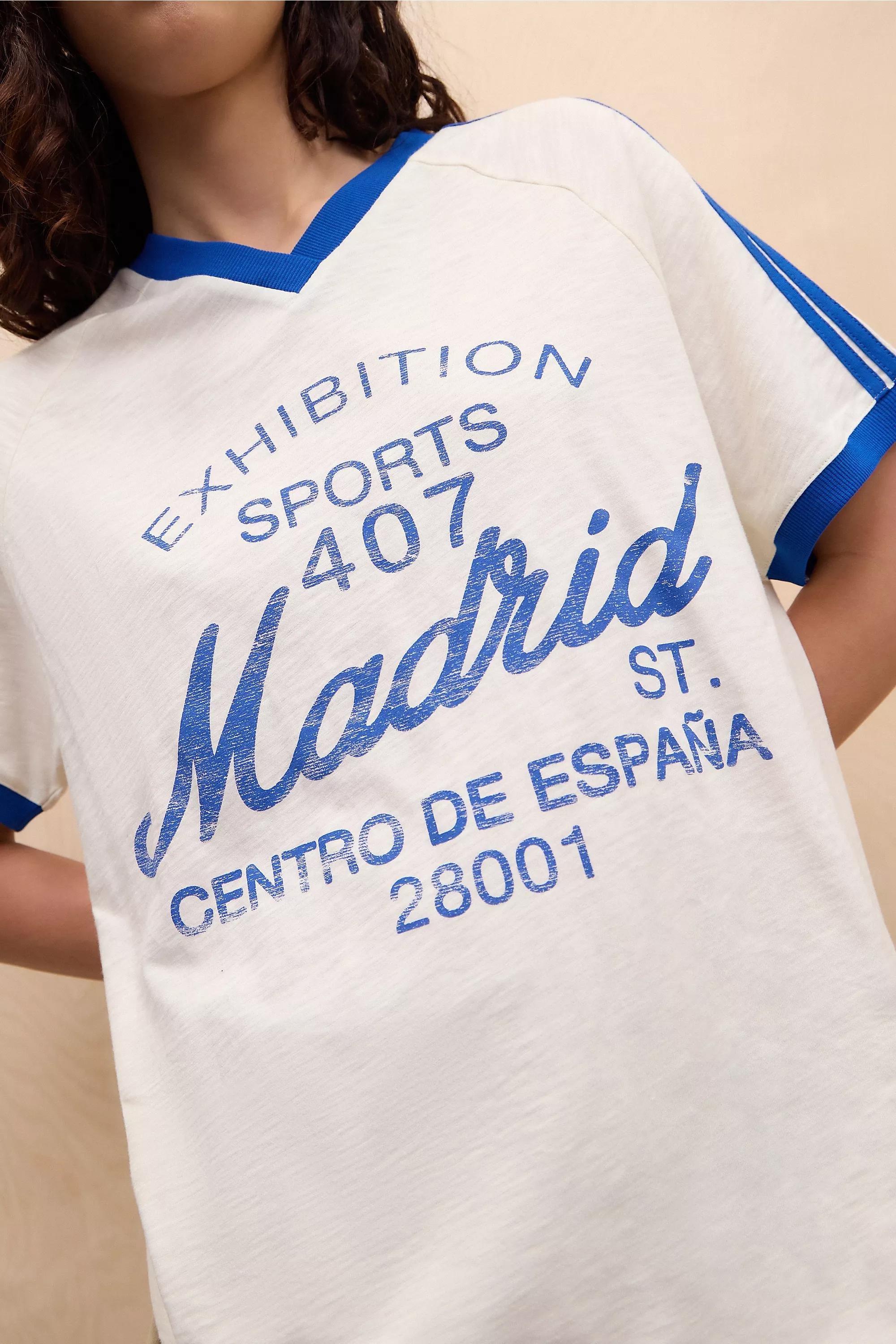 White Printed V-Neck Boyfriend T-Shirt, , large image number 0