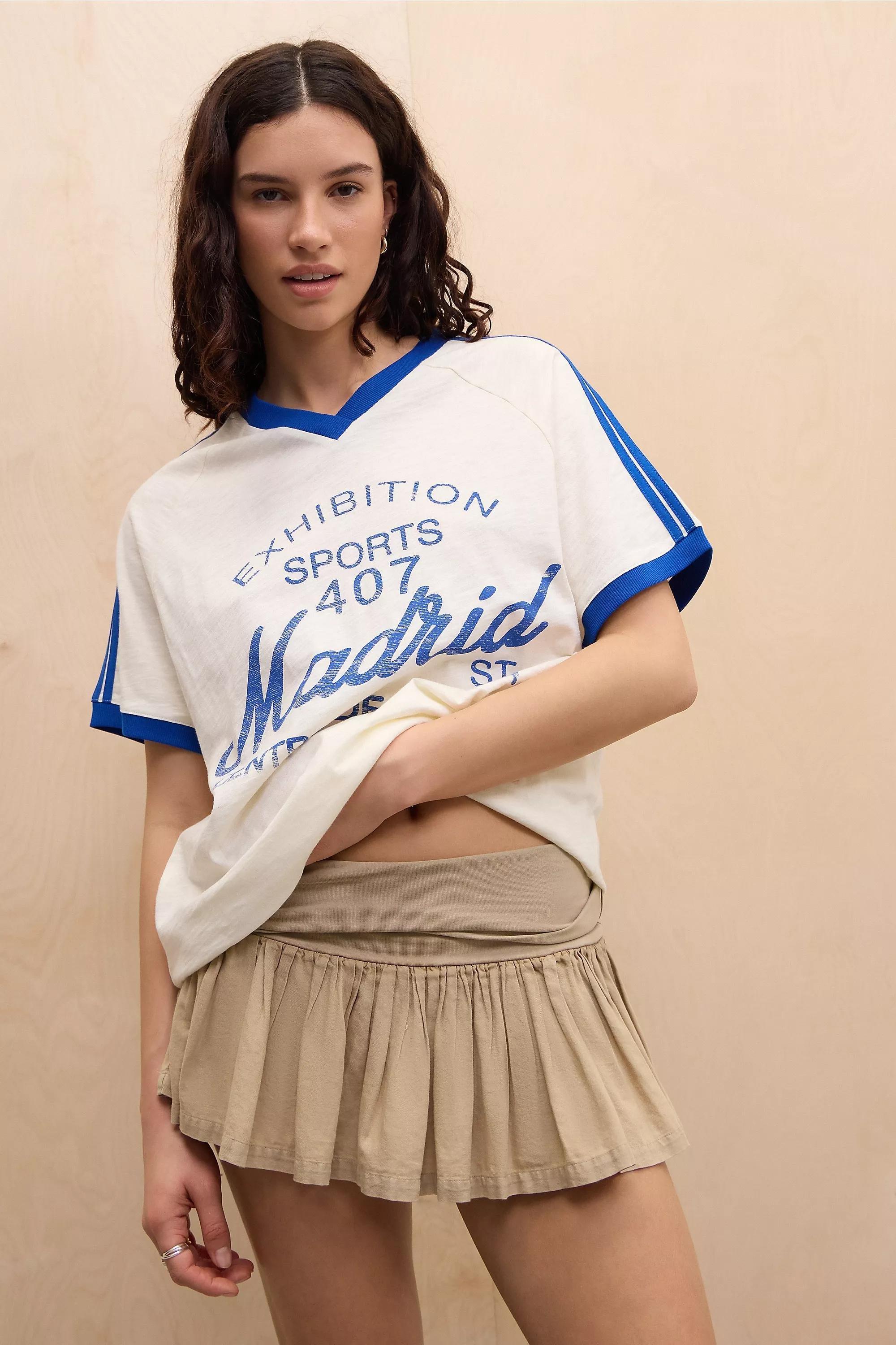 White Printed V-Neck Boyfriend T-Shirt, , large image number 1