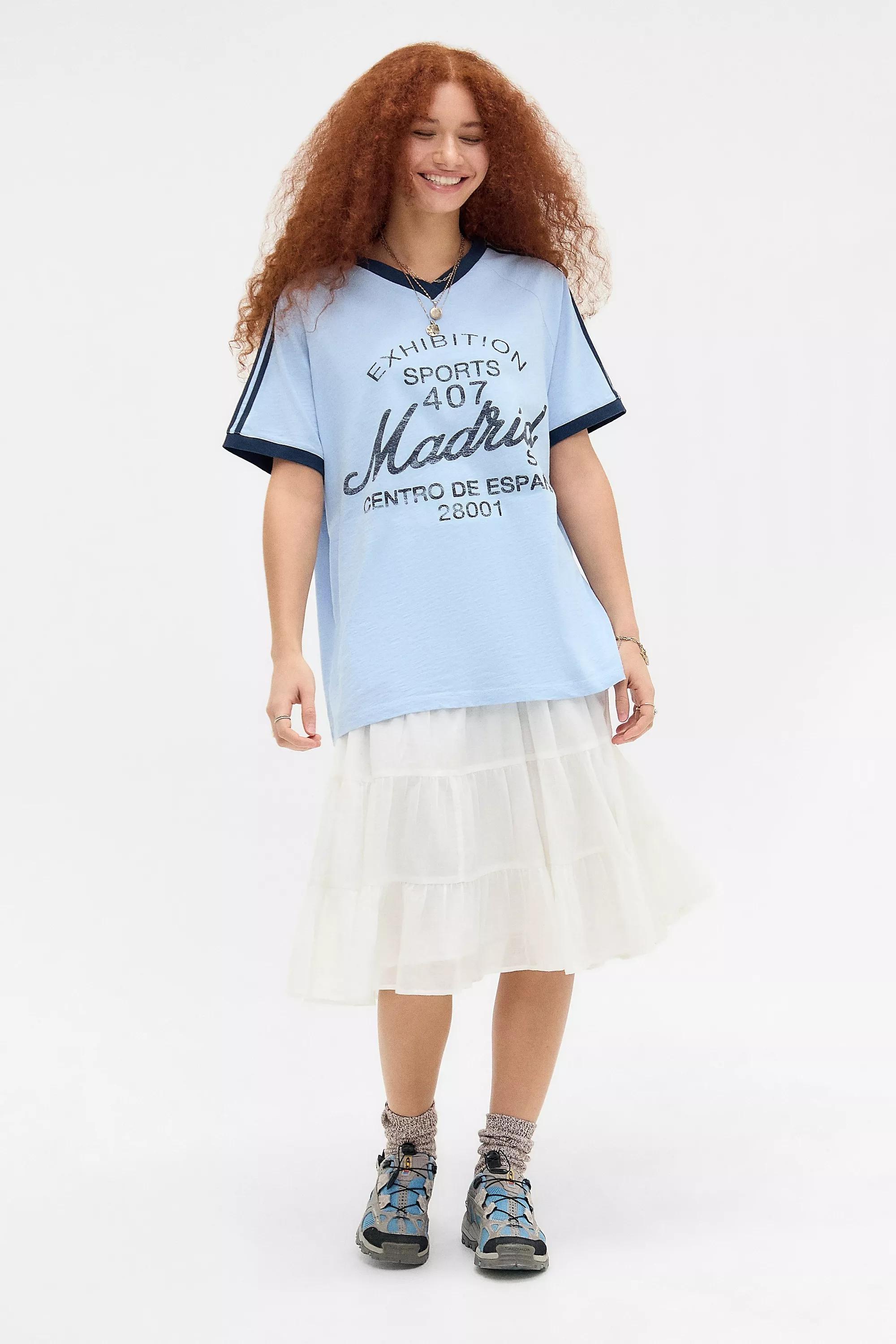 Blue Uo Printed V-Neck T-Shirt, , large image number 1