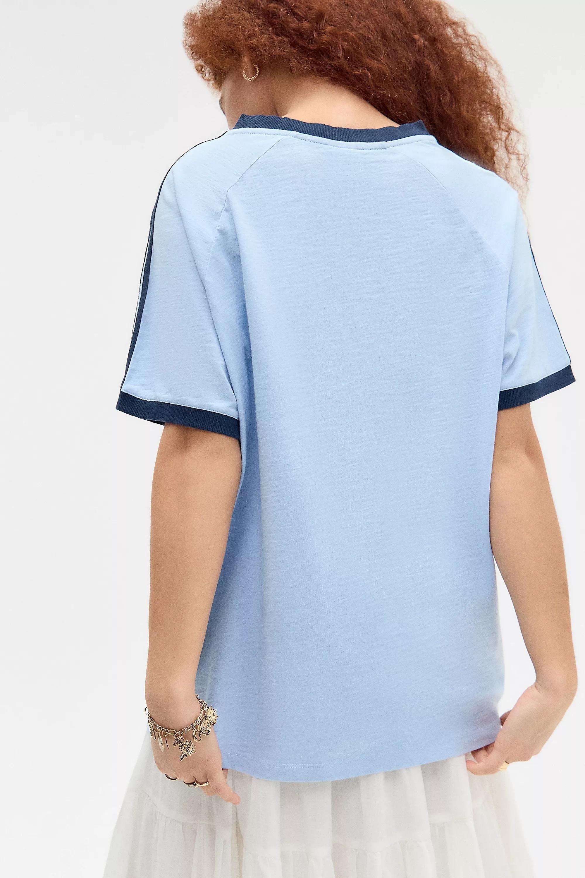 Blue Uo Printed V-Neck T-Shirt, , large image number 3