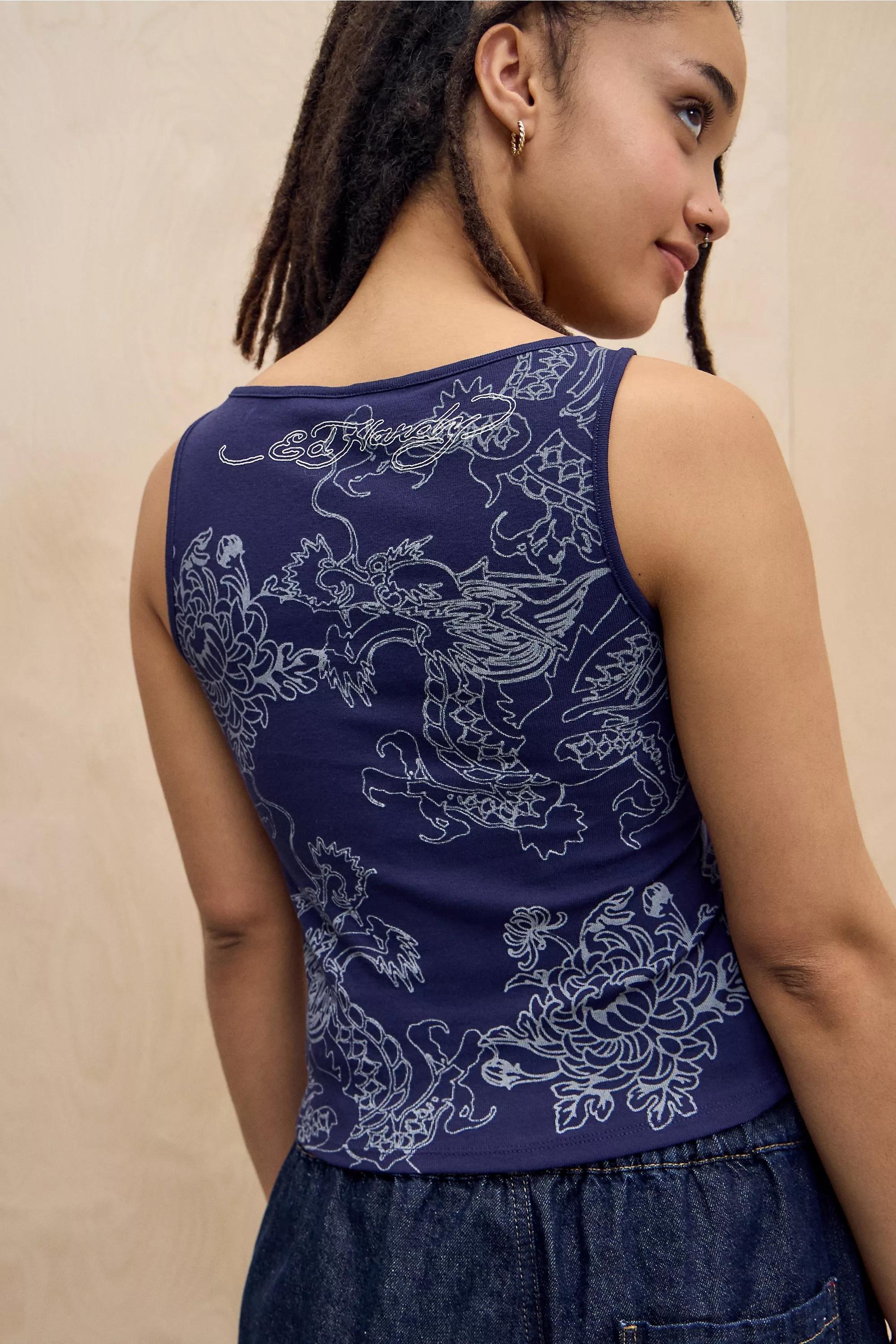 UO Ed Hardy Dragon Tank Top, BLUE, large image number 6