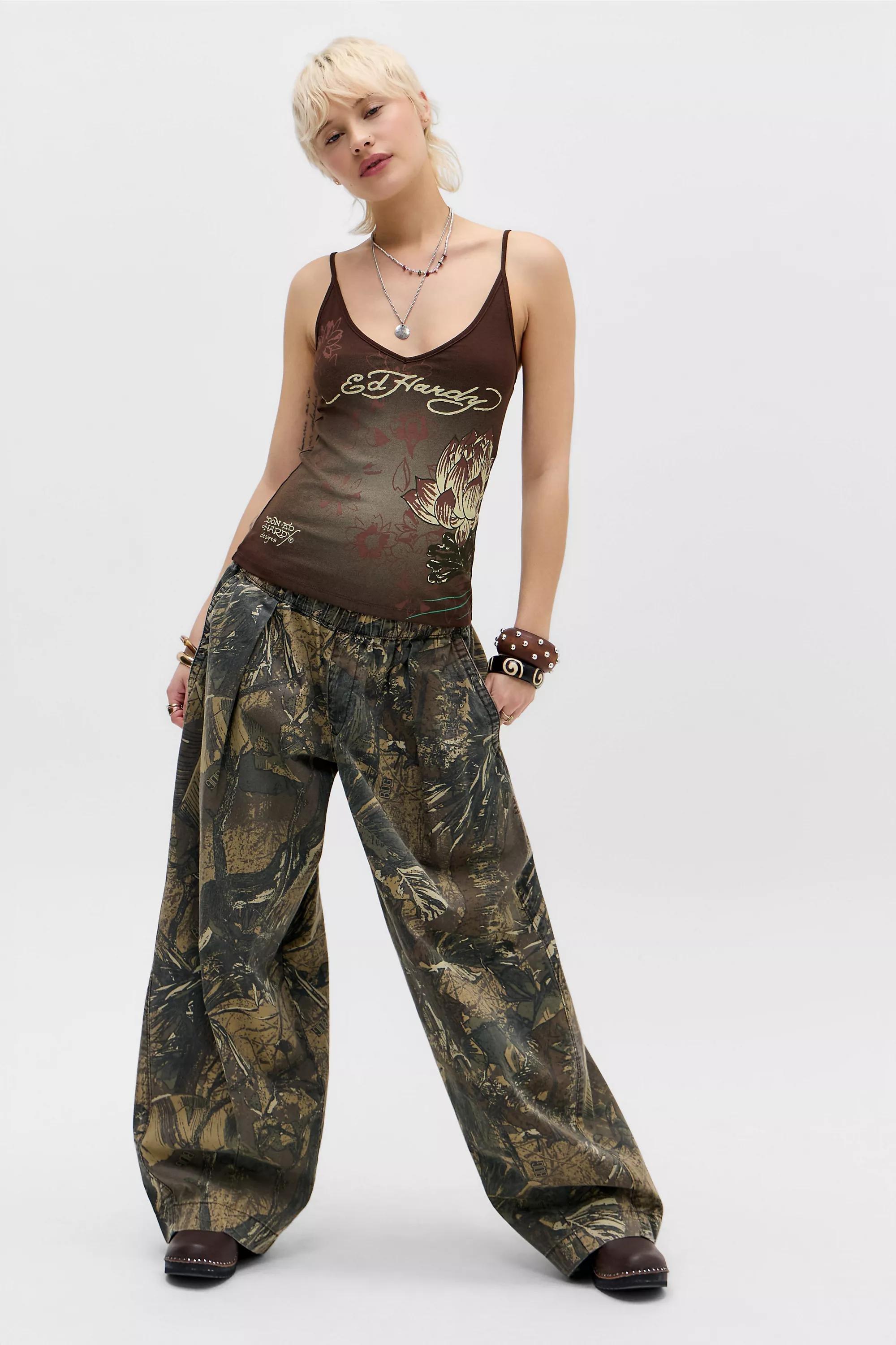 UO Ed Hardy Lotus Tank Top, BRN, large image number 1