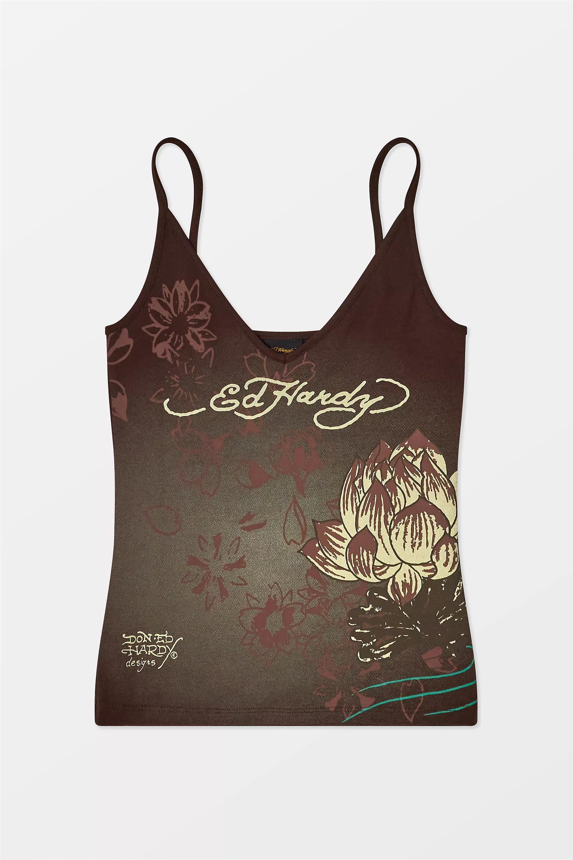 UO Ed Hardy Lotus Tank Top, BRN, large image number 4