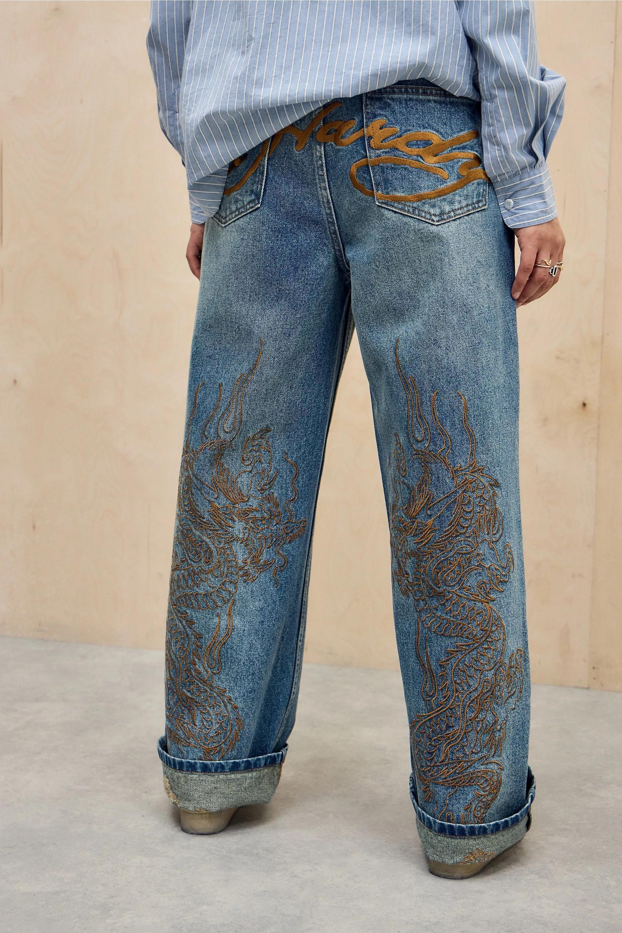 Blue Ed Hardy Uo Exclusive Tobacco Embroidered Jeans, , large image number 1
