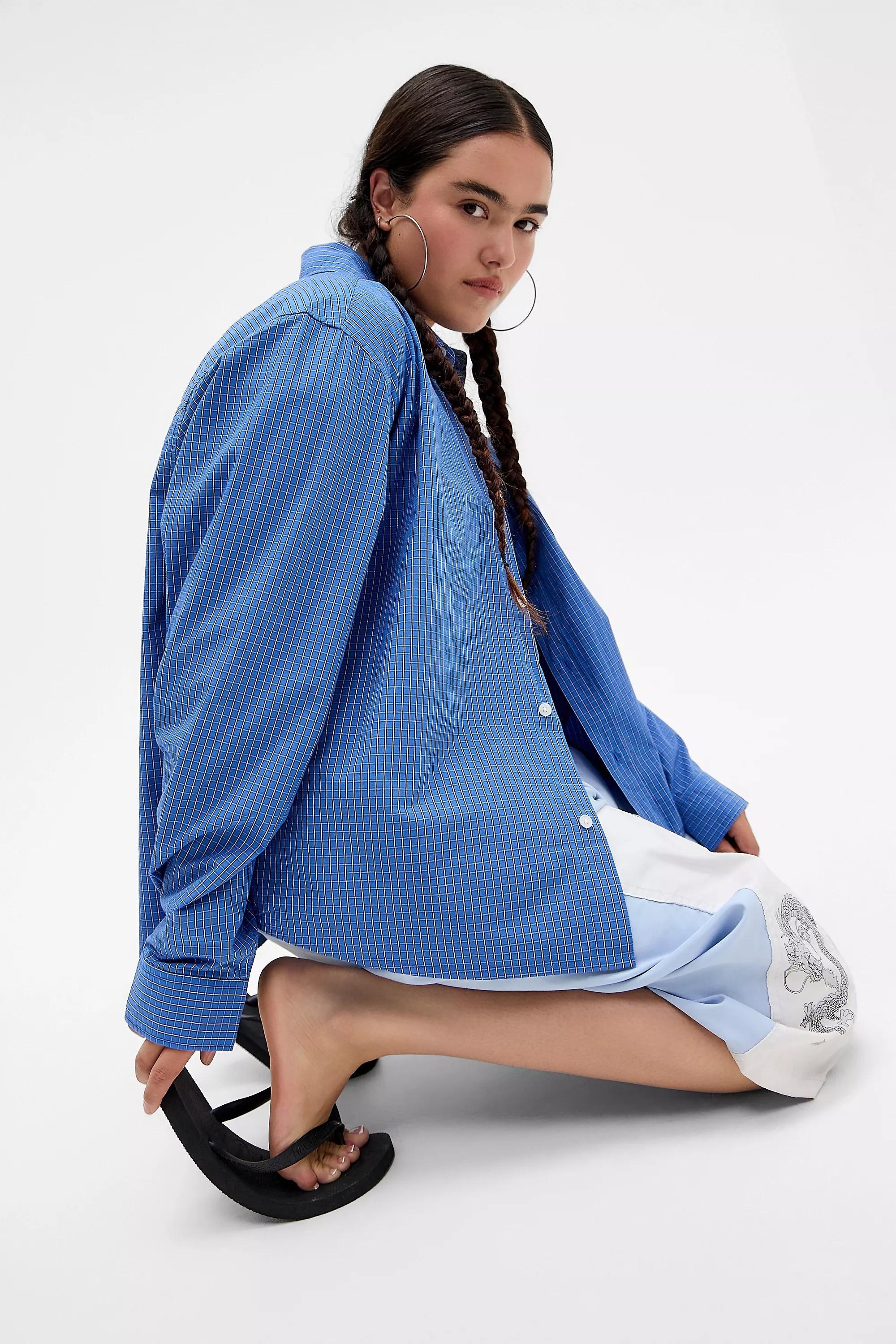 Loom Blue Nolan Check Long Sleeve Poplin Shirt, WEDGEWOOD BLUE, large image number 5