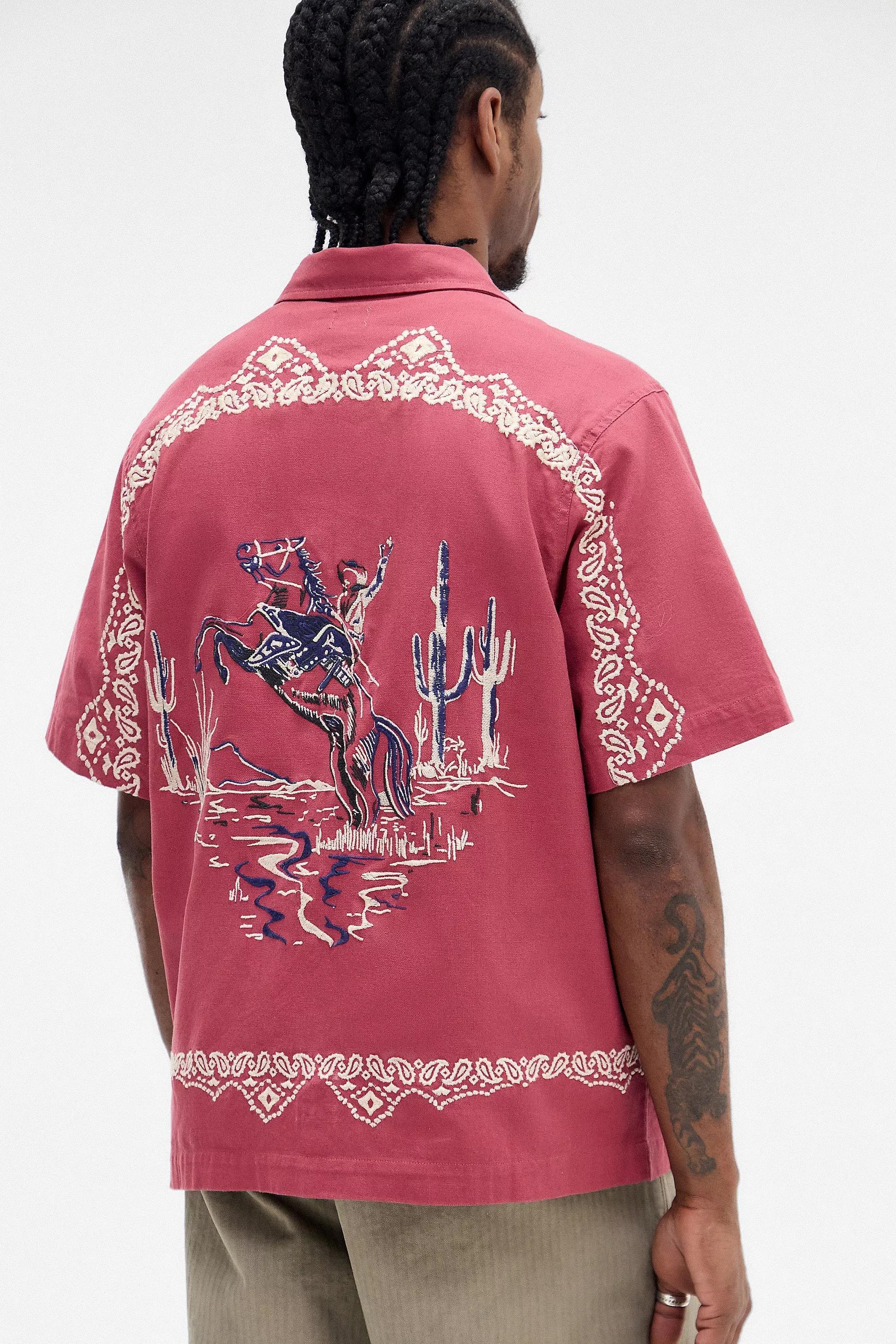 Red Bdg Western Embroidered Shirt, RED, medium