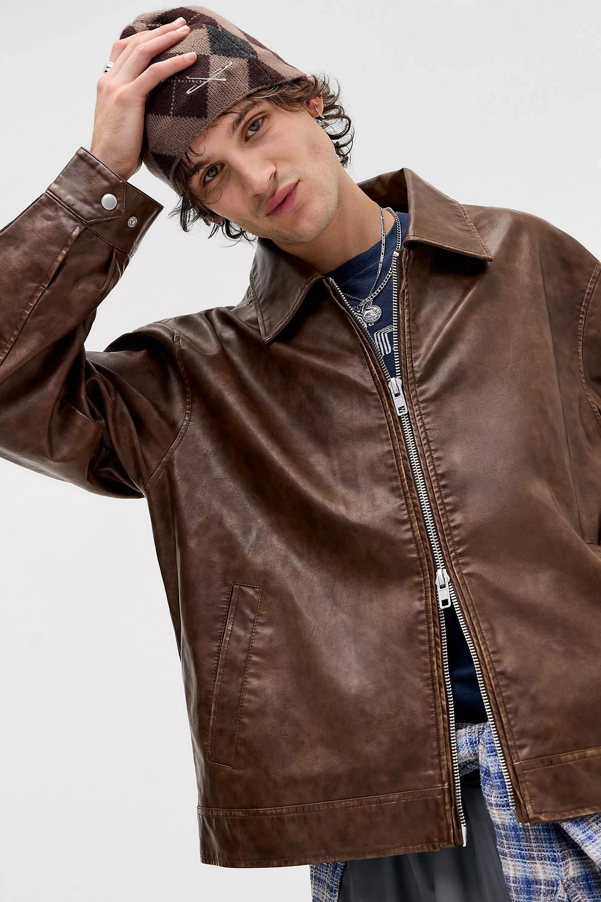 Brown Bdg Nicolai Faux Leather Jacket, BRN, large image number 5