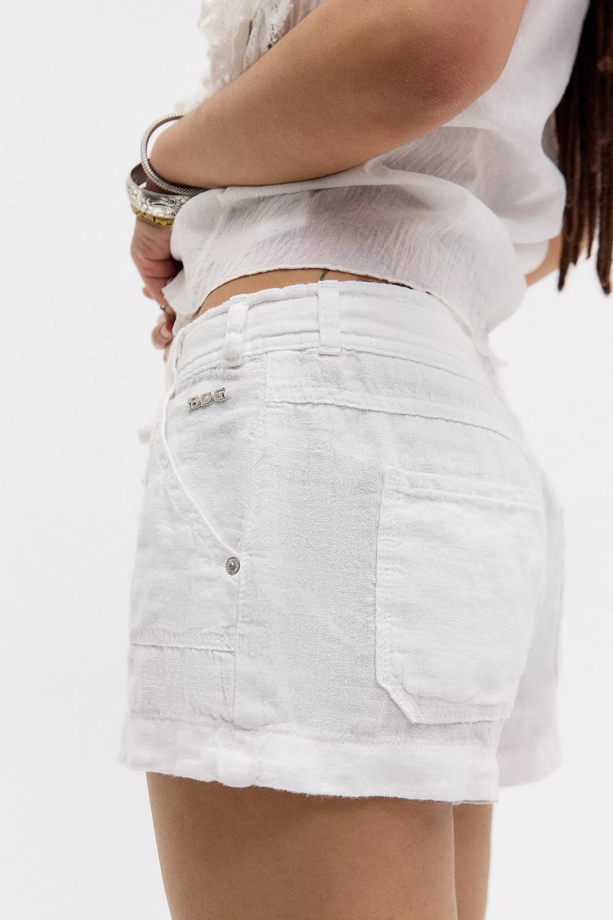 White Bdg Linen Shorts, , large image number 2