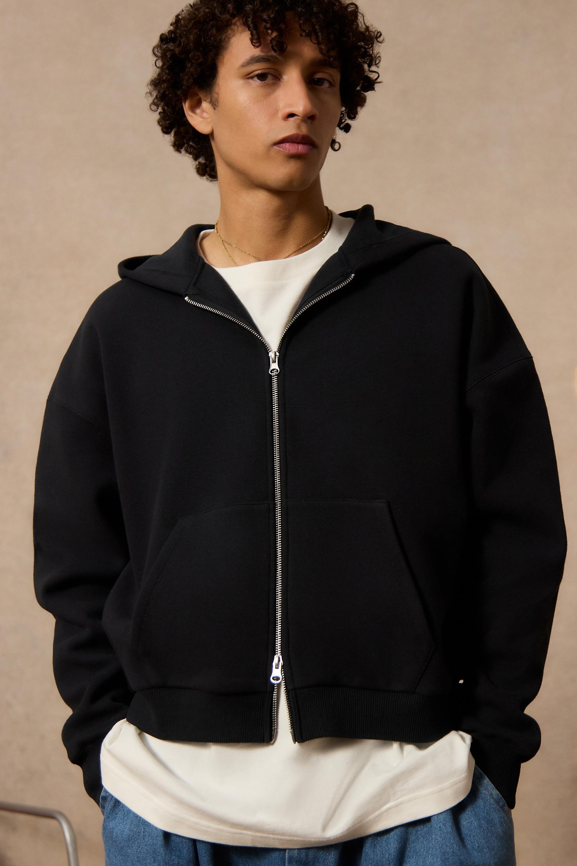 Black Loom Borg-Lined Zip-Up Hoodie, BLK, medium
