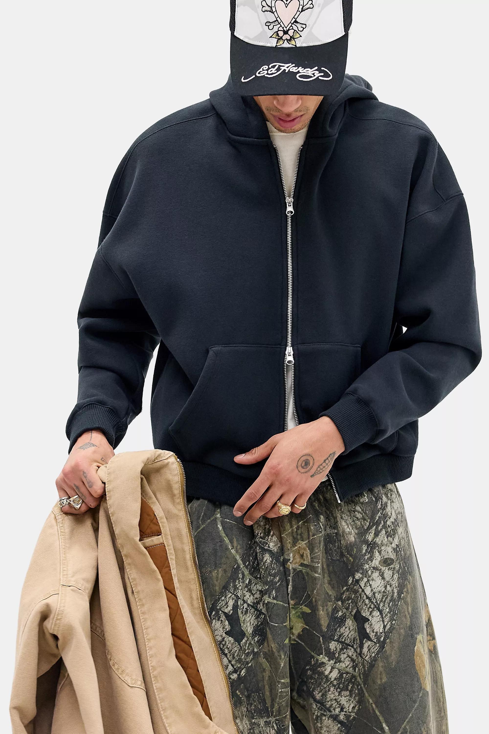 Black Loom Borg-Lined Zip-Up Hoodie, BLK, large image number 1