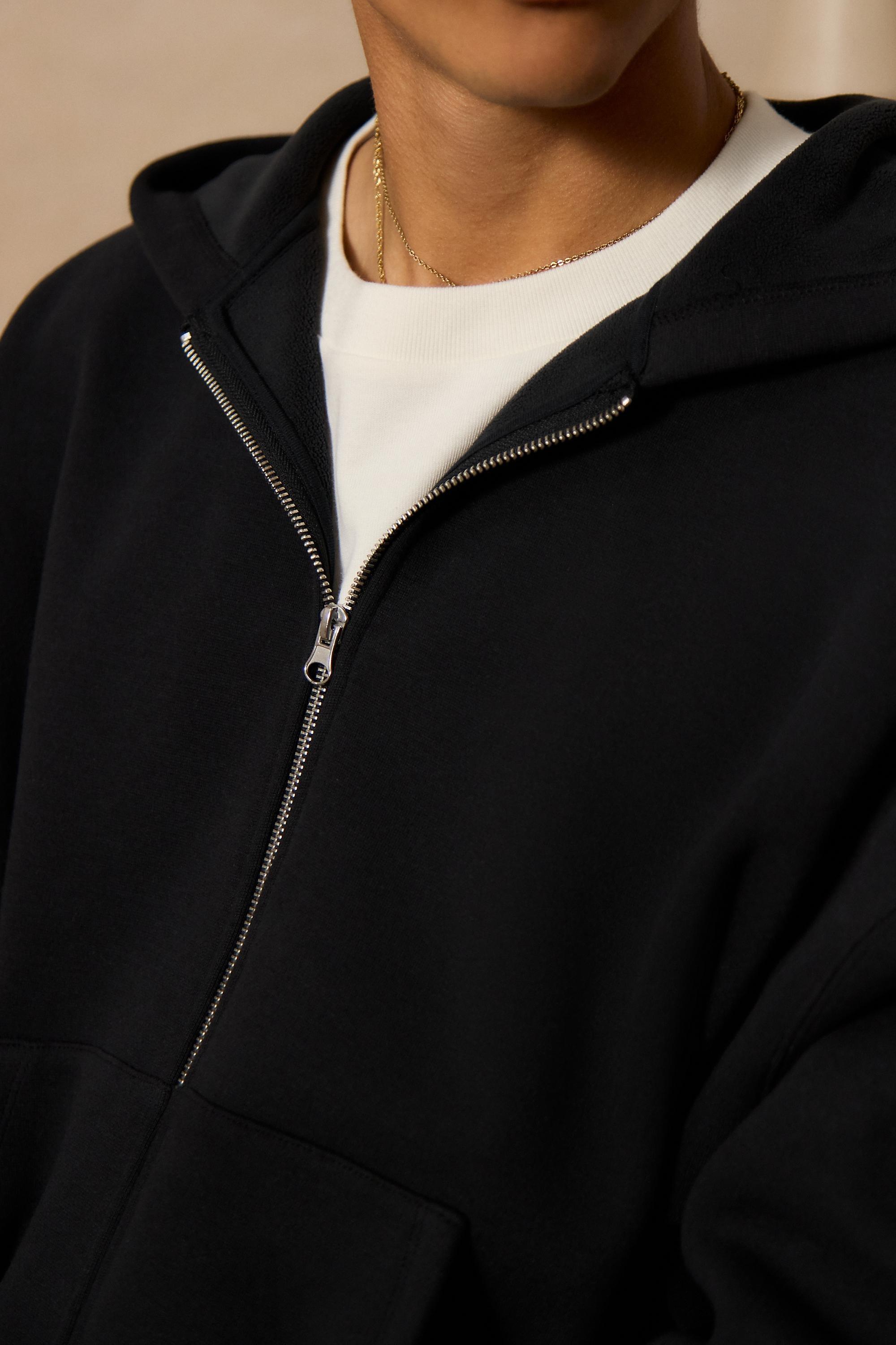 Black Loom Borg-Lined Zip-Up Hoodie, BLK, large image number 2