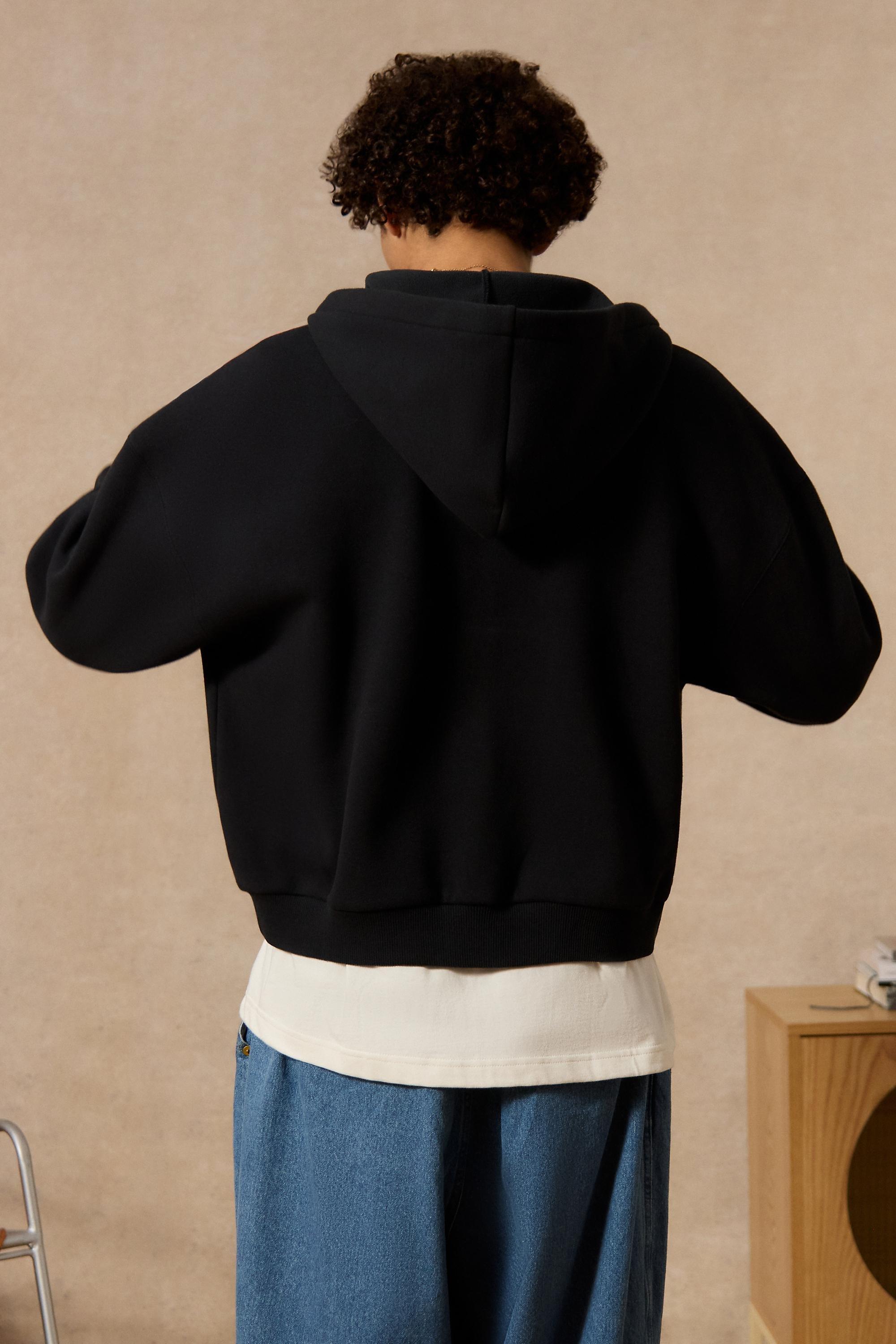 Black Loom Borg-Lined Zip-Up Hoodie, BLK, large image number 3