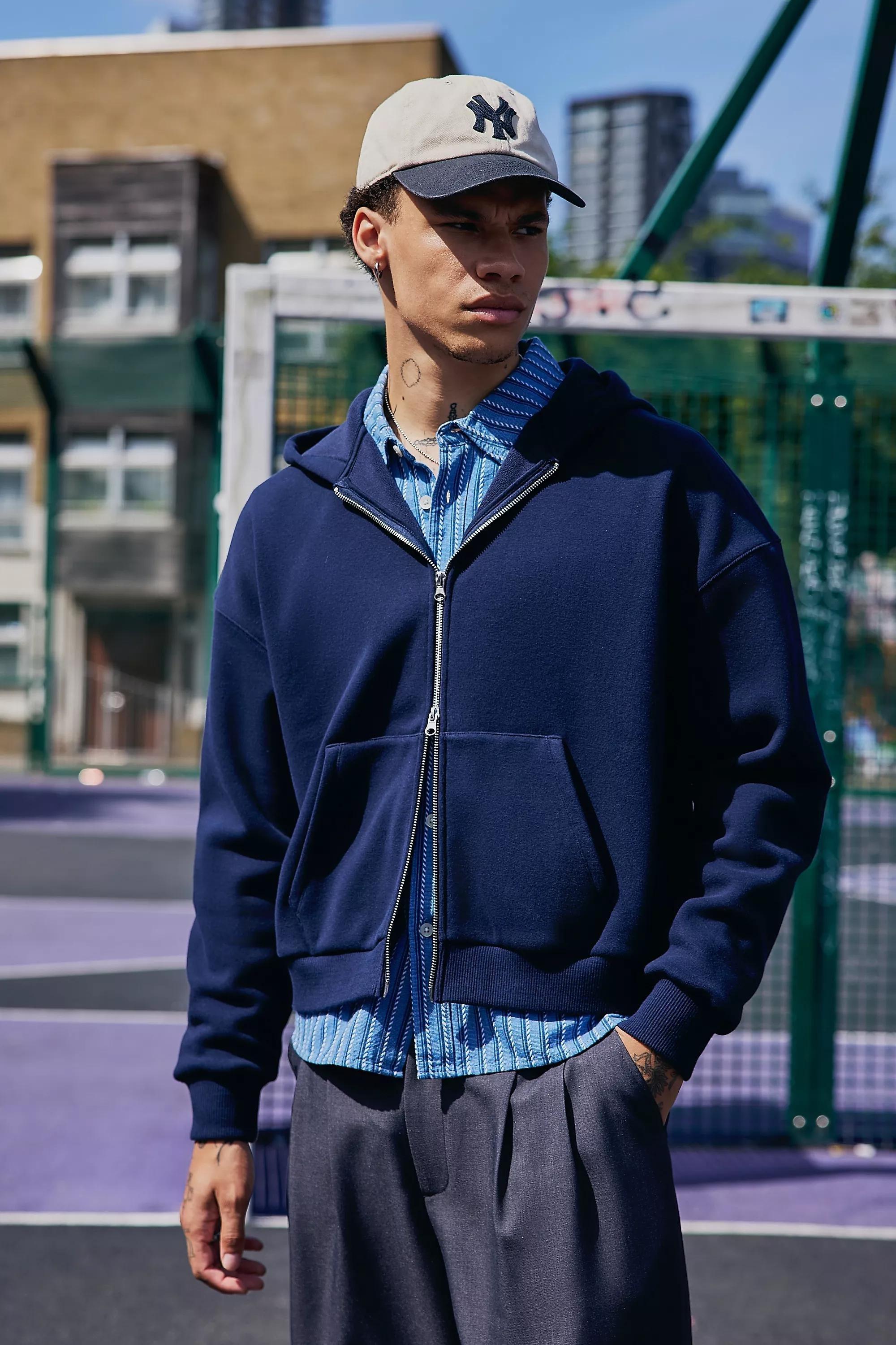 Navy Loom Borg-Lined Zip-Up Hoodie, NAVY, medium