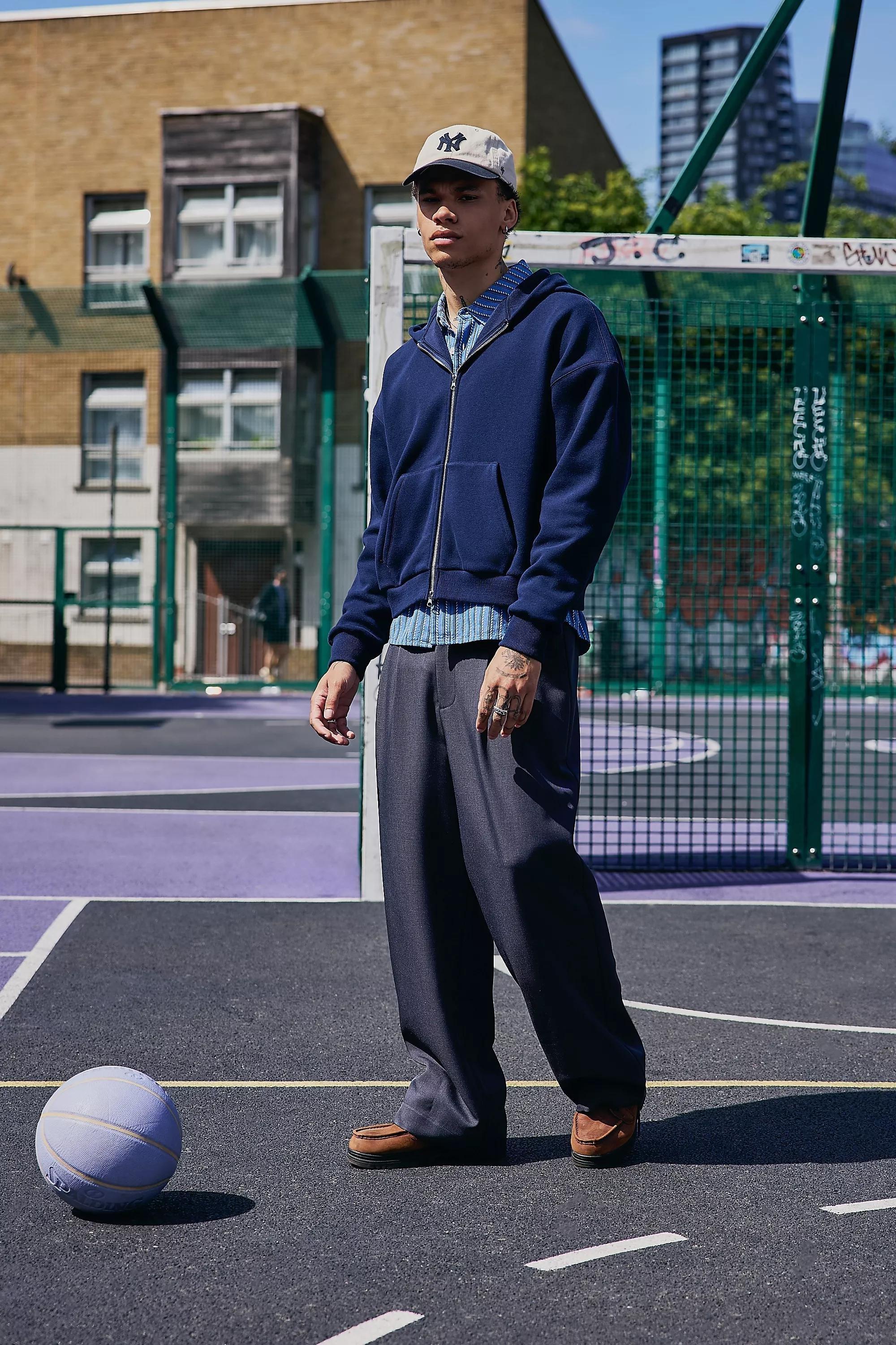 Navy Loom Borg-Lined Zip-Up Hoodie, NAVY, medium