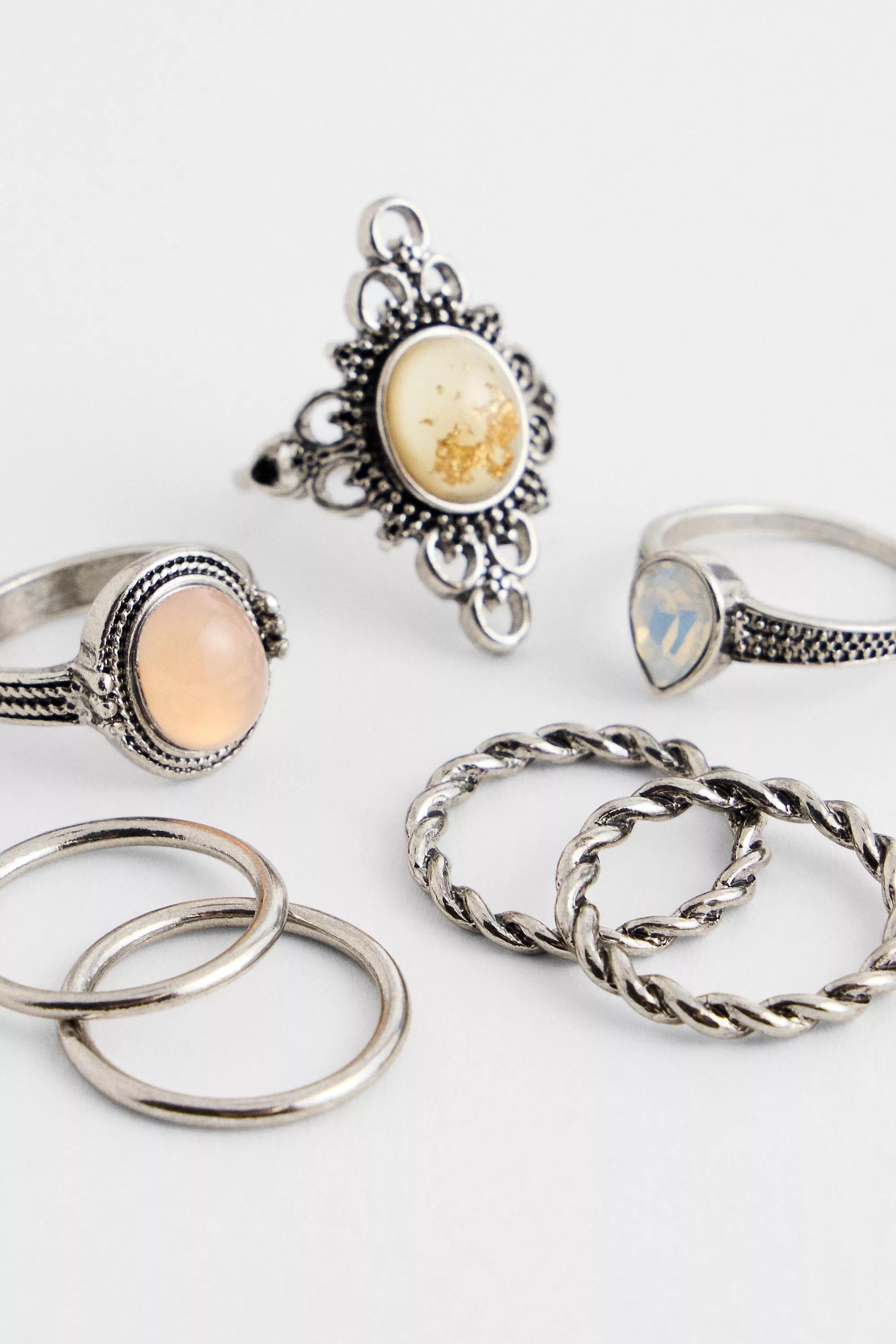 Silver Silence + Noise Ornate Gem Rings 7-Pack, , large image number 2