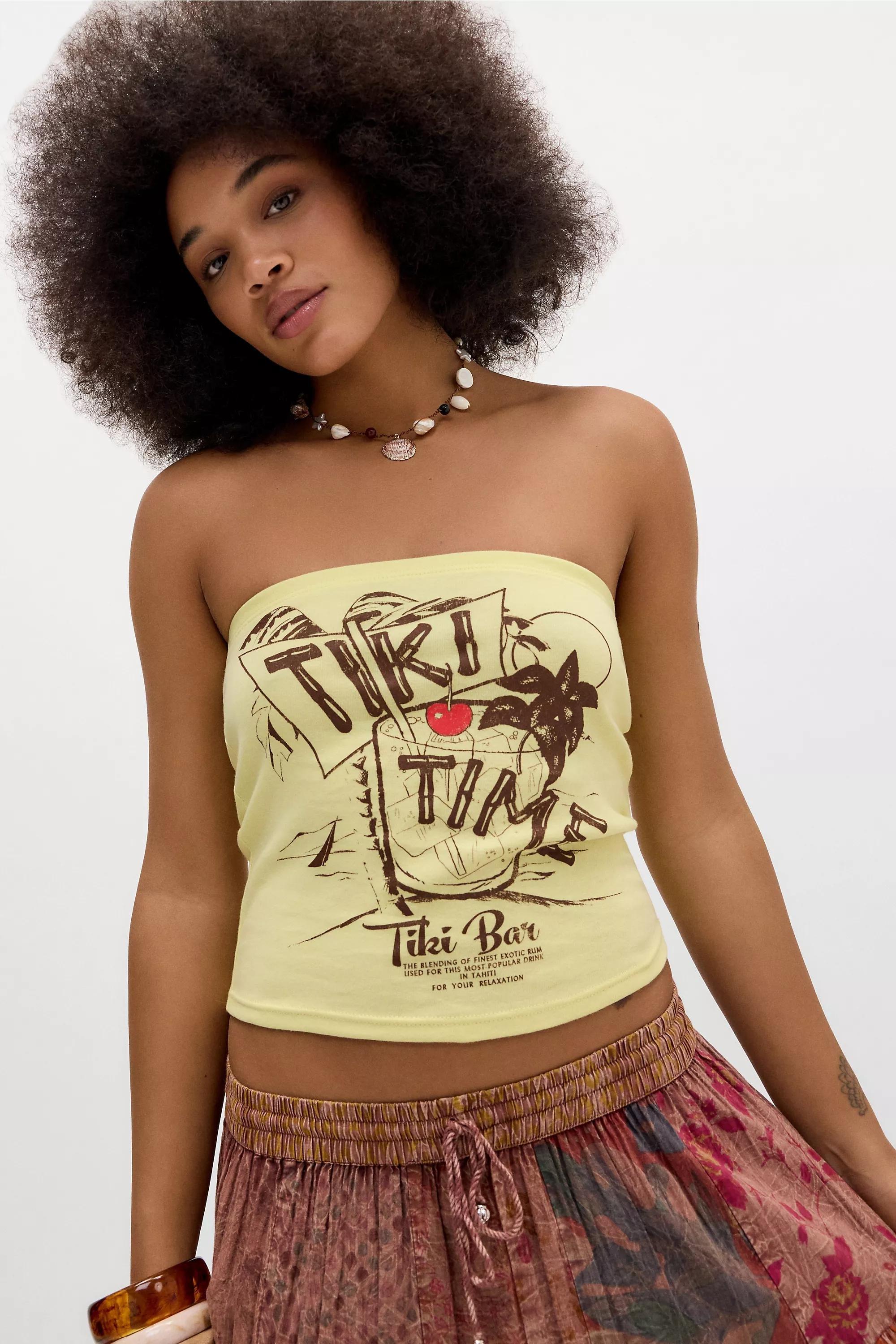Yellow UO Graphic Print Crop Top, YEL, medium