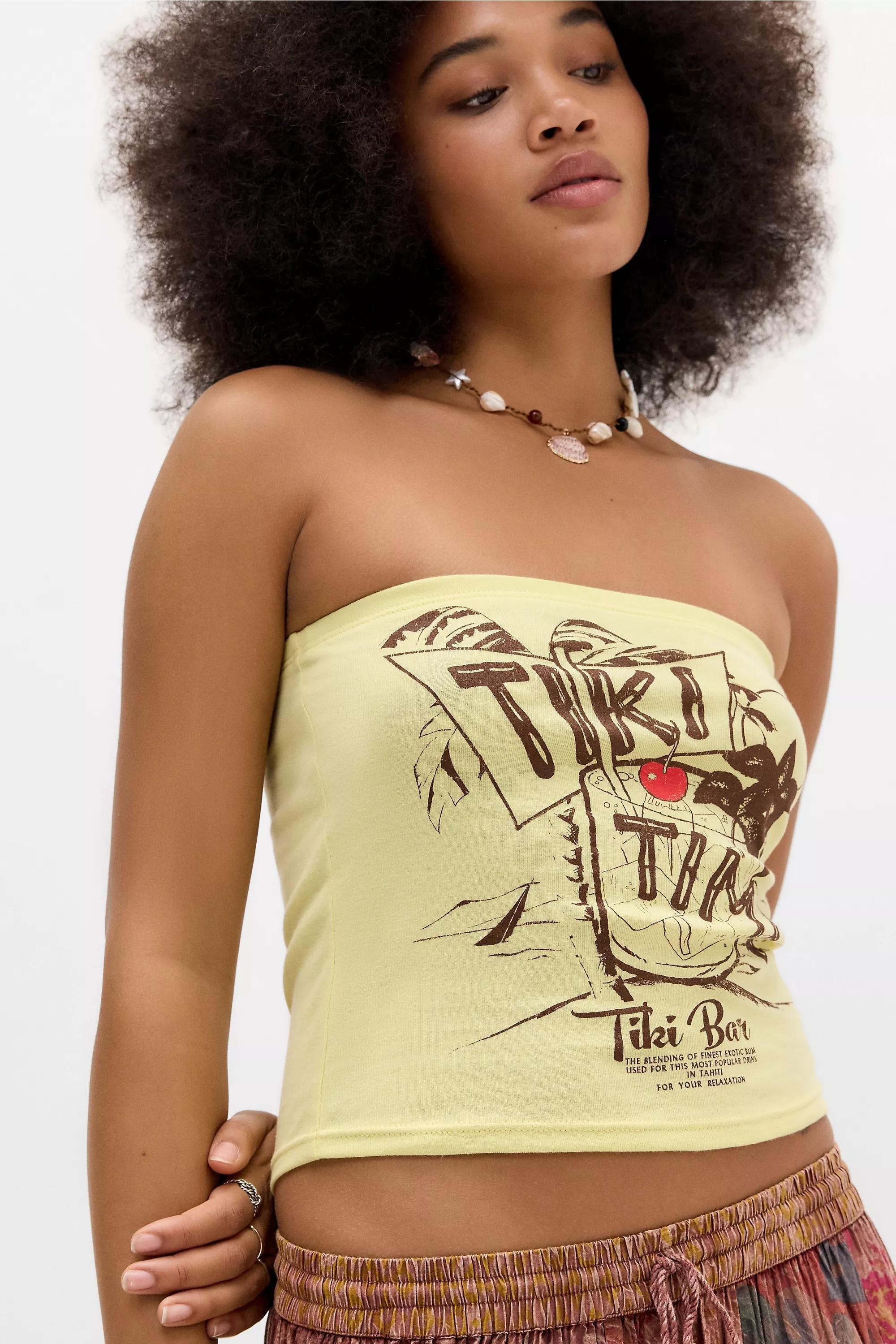 Yellow UO Graphic Print Crop Top, YEL, large image number 2