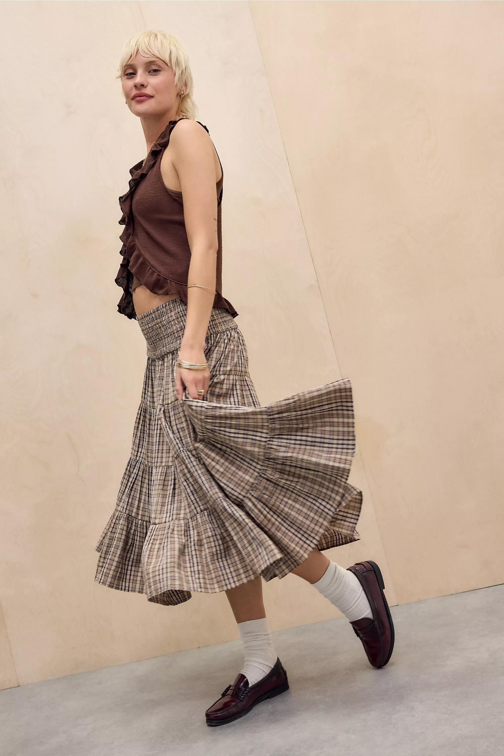 Brown Bdg Bea Checked Midi Skirt, , large image number 0