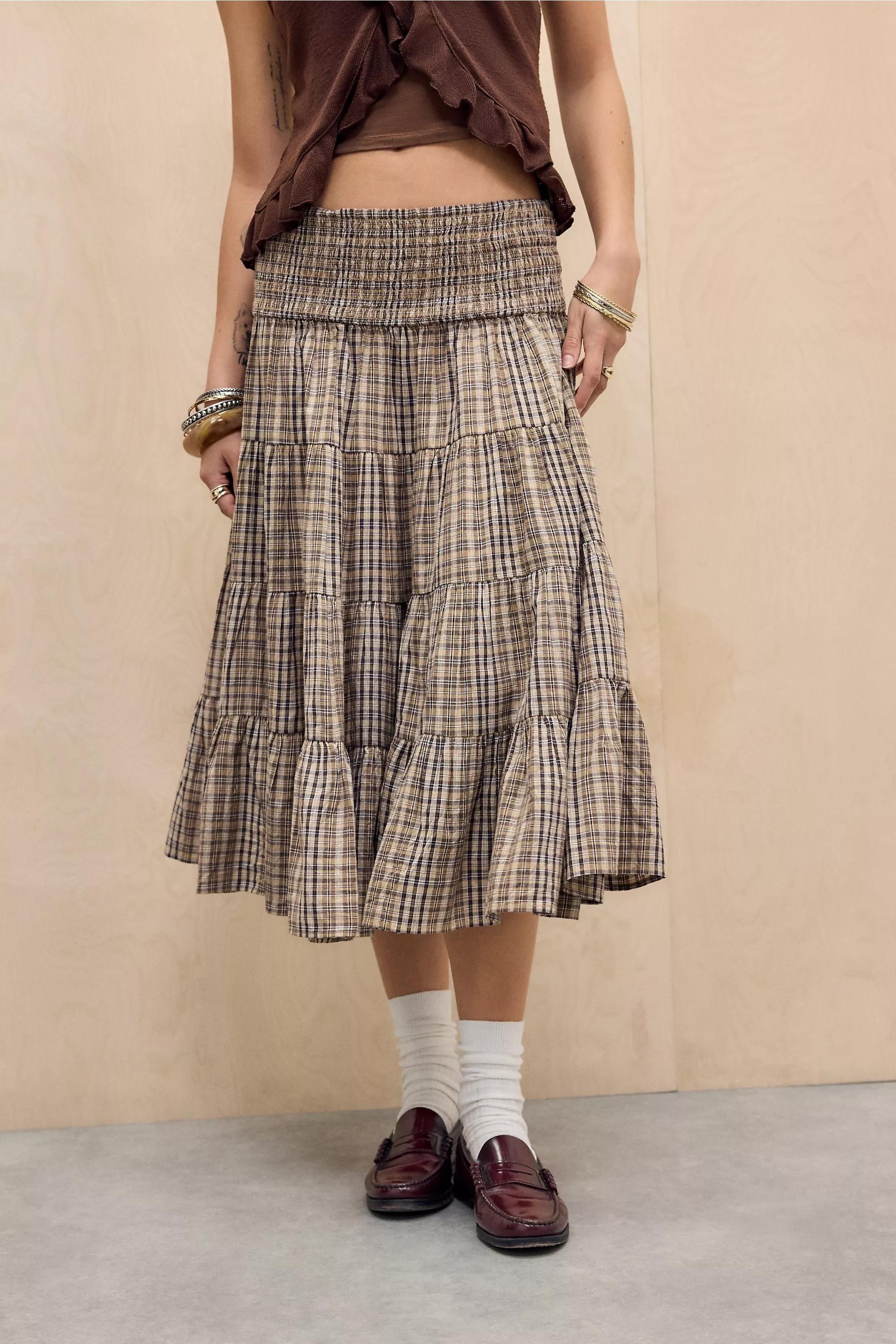 Brown Bdg Bea Checked Midi Skirt, , large image number 1