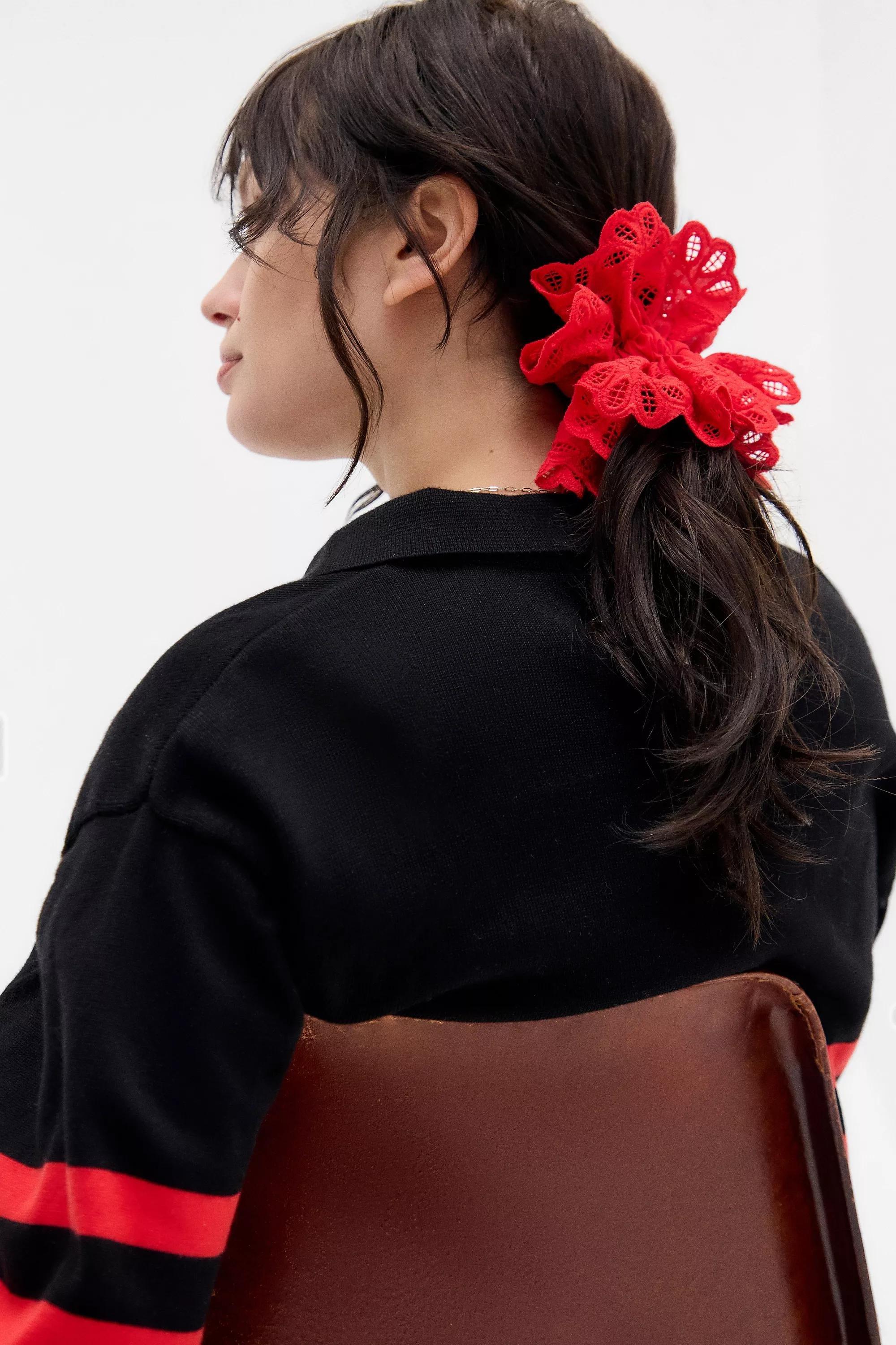 Red Uo Delicate Lace Scrunchie, RED, large image number 0