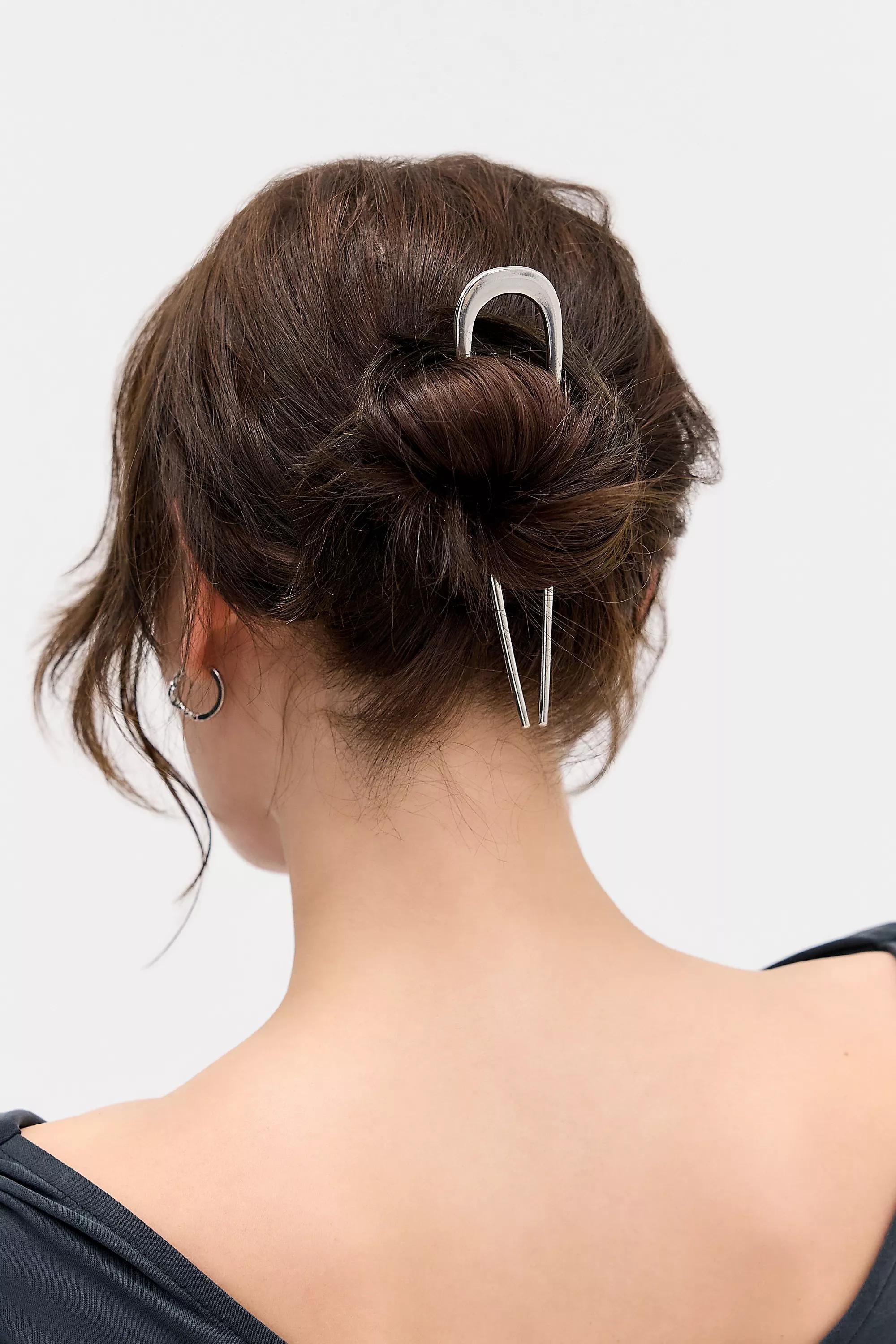 Silver Metal French Hair Pin, SLVR, large image number 0