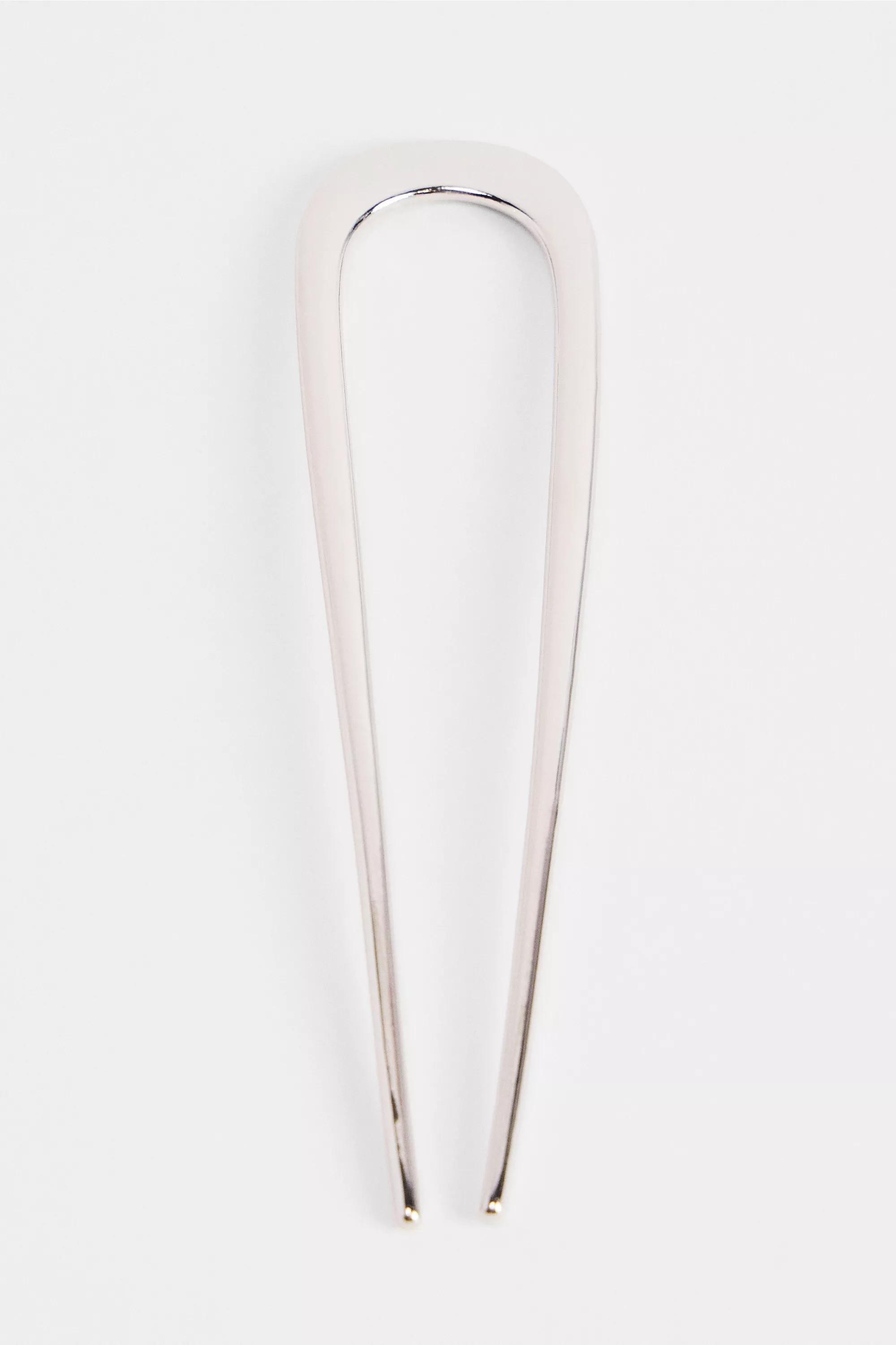 Silver Metal French Hair Pin, SLVR, large image number 1