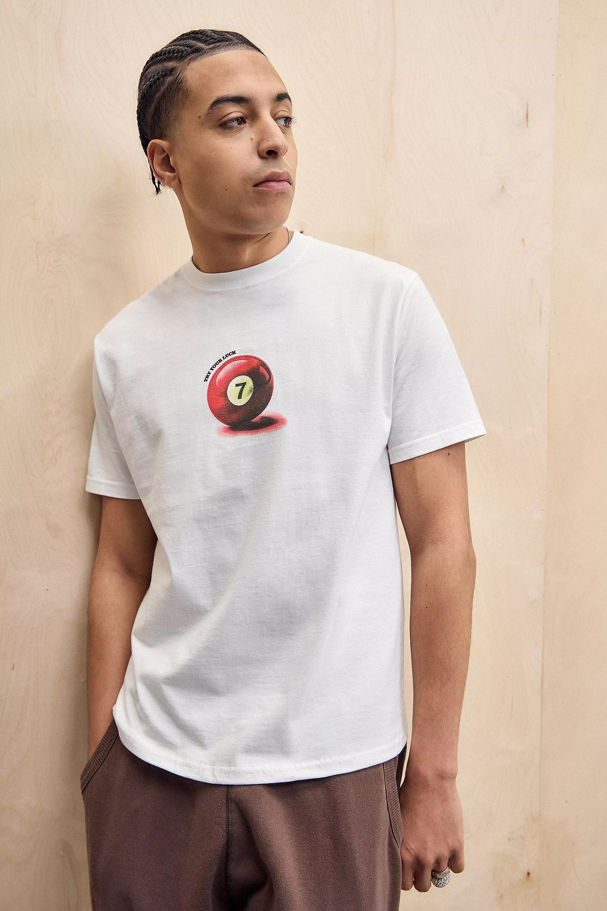 White Uo 7-Ball Motif T-Shirt, , large image number 0