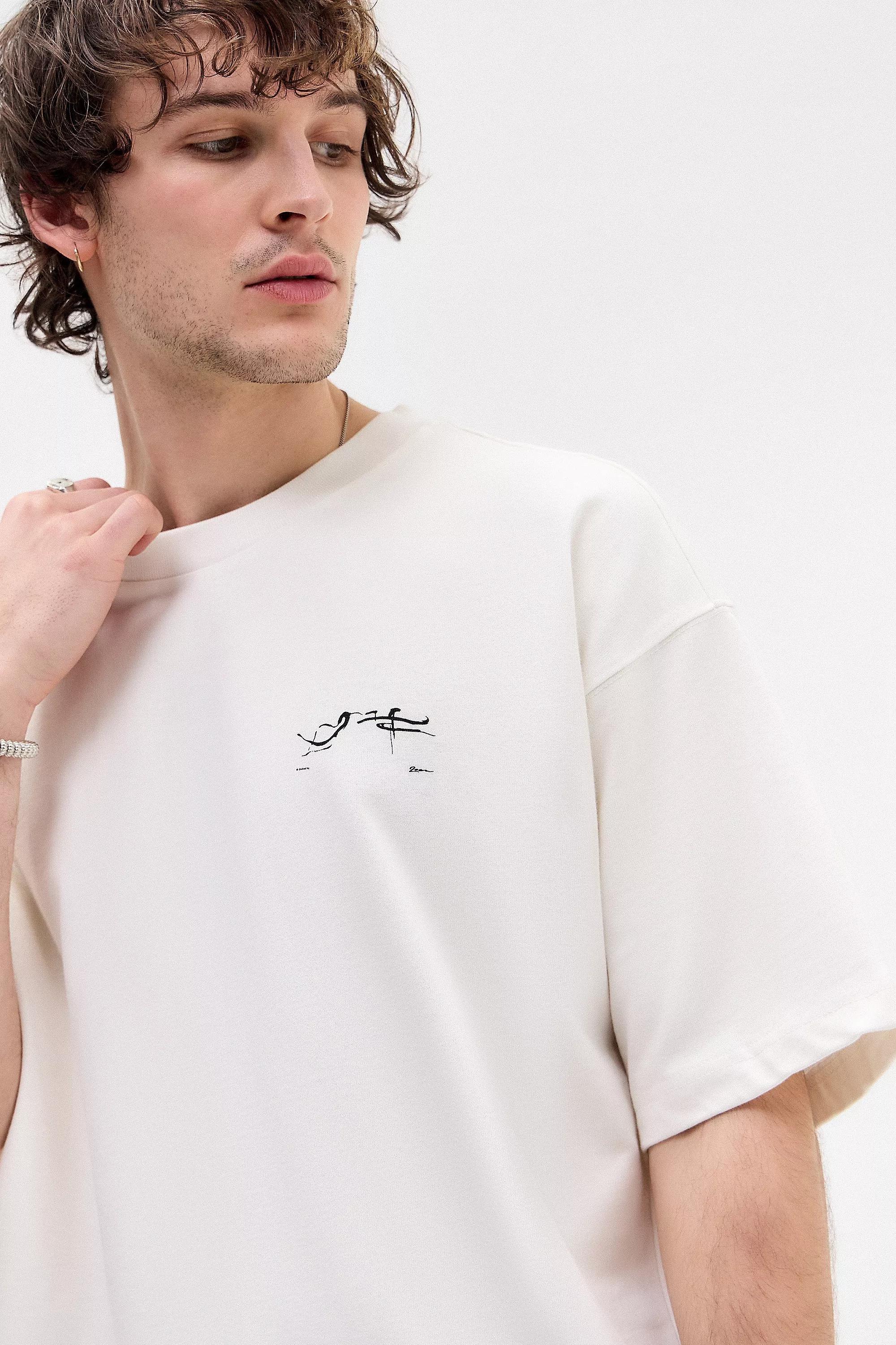 Cream Drop Shoulder Round Neck T-Shirt, , medium