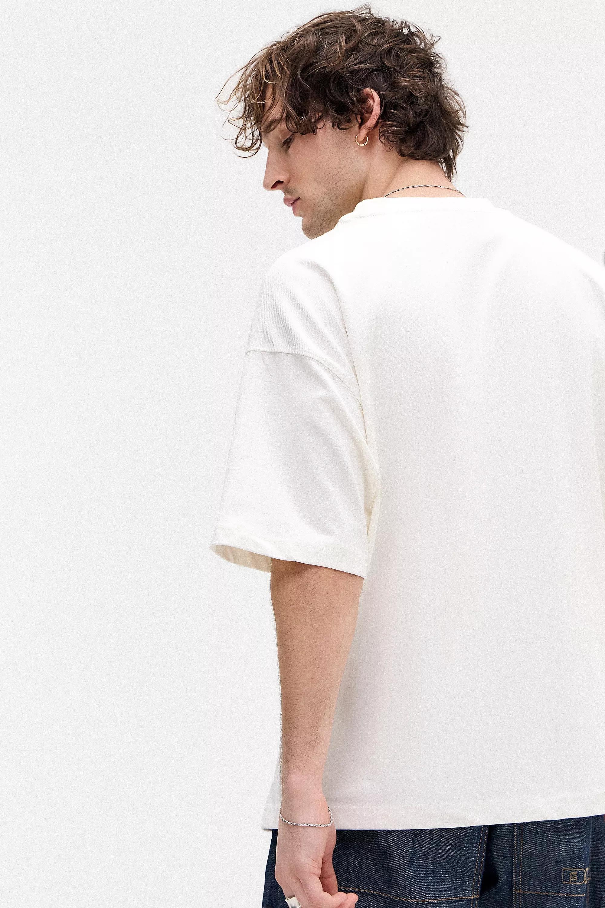 Cream Drop Shoulder Round Neck T-Shirt, , large image number 2