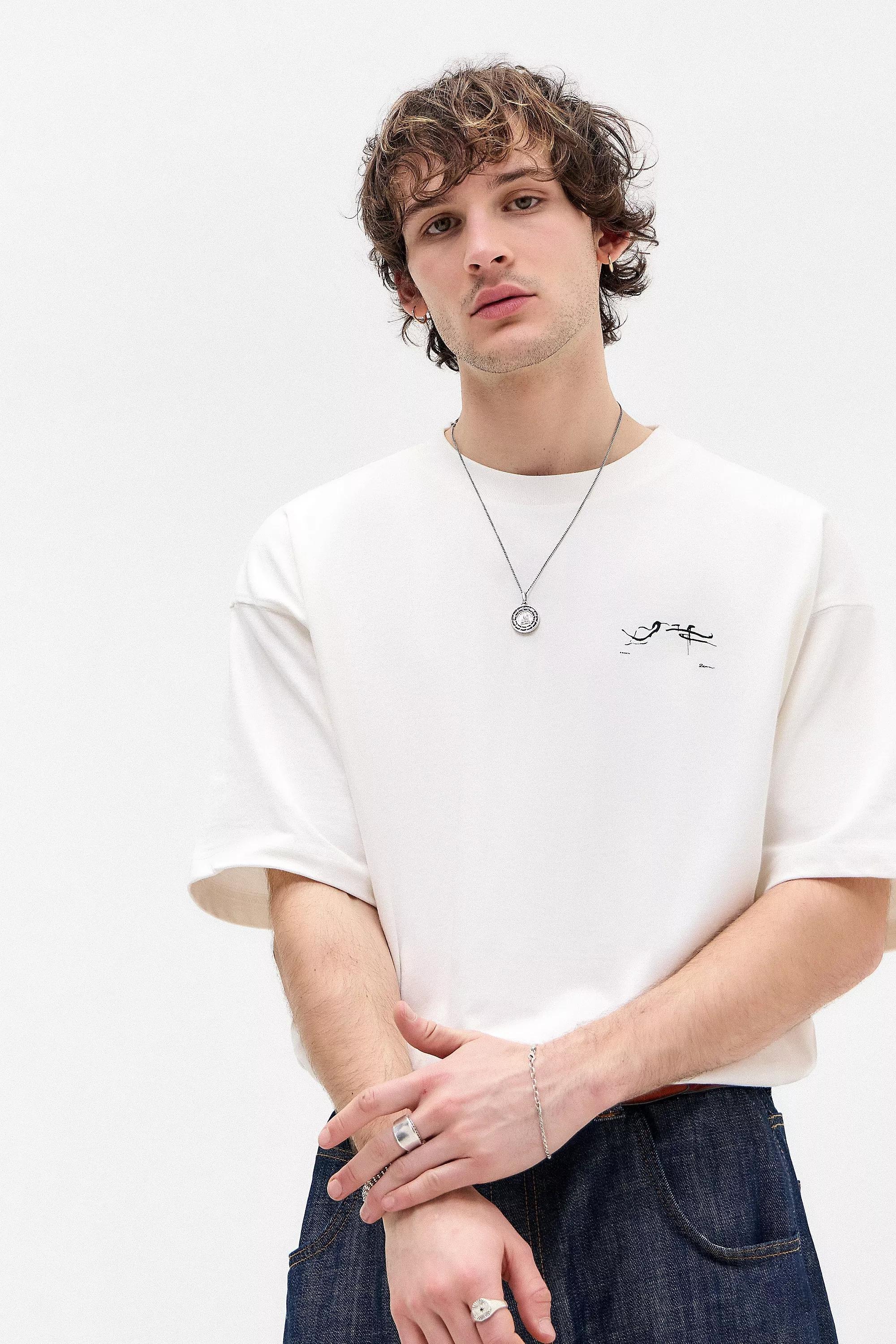 Cream Drop Shoulder Round Neck T-Shirt, , large image number 3