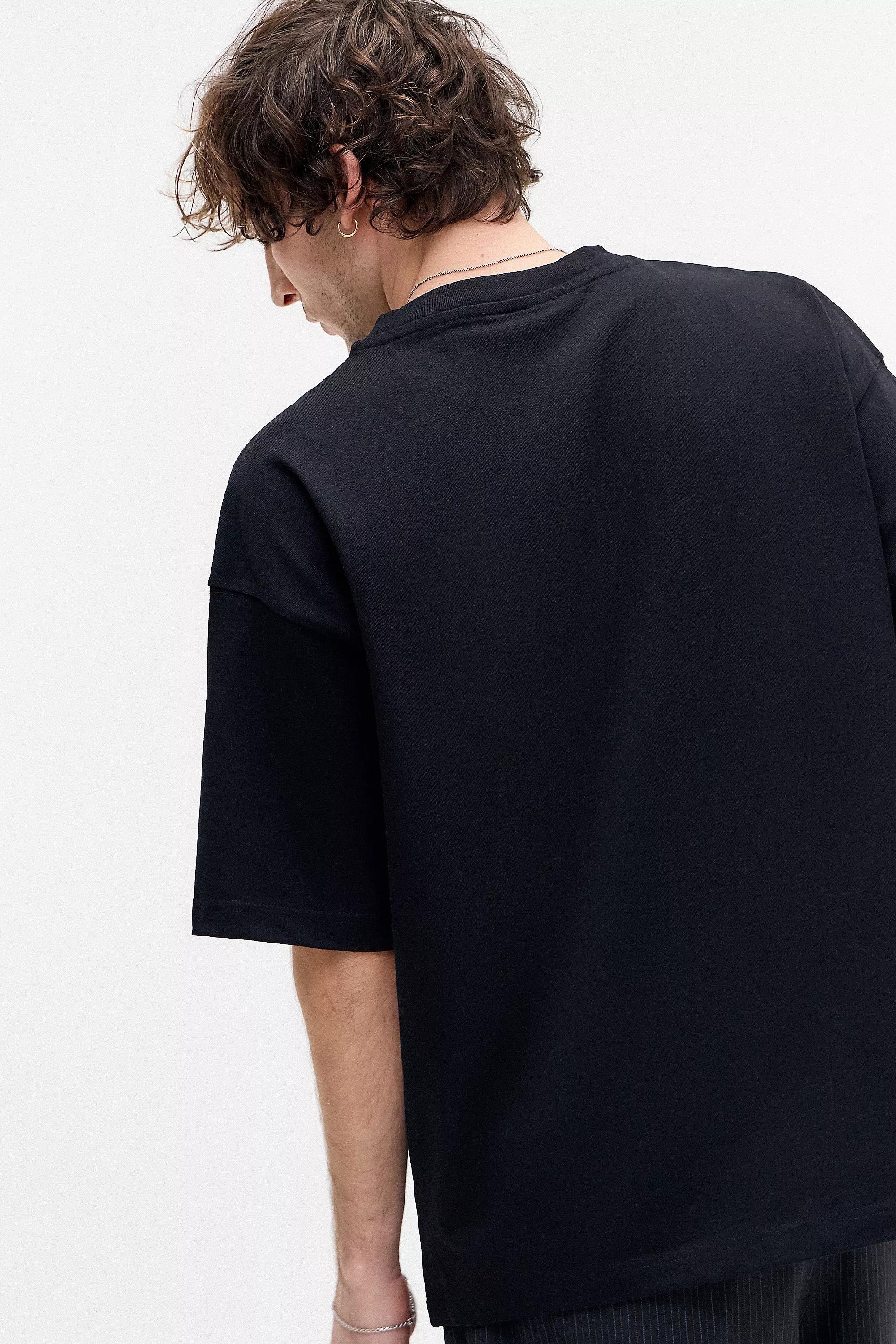 Black Drop Shoulder Round Neck T-Shirt, , large image number 2