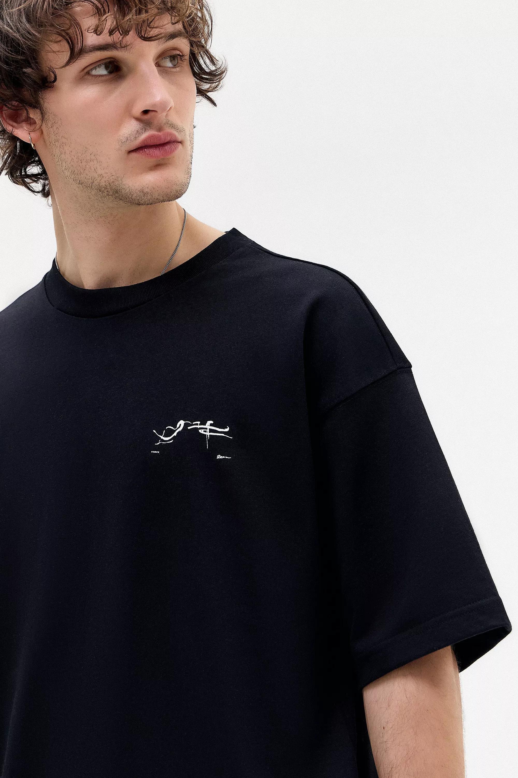 Black Drop Shoulder Round Neck T-Shirt, , large image number 3