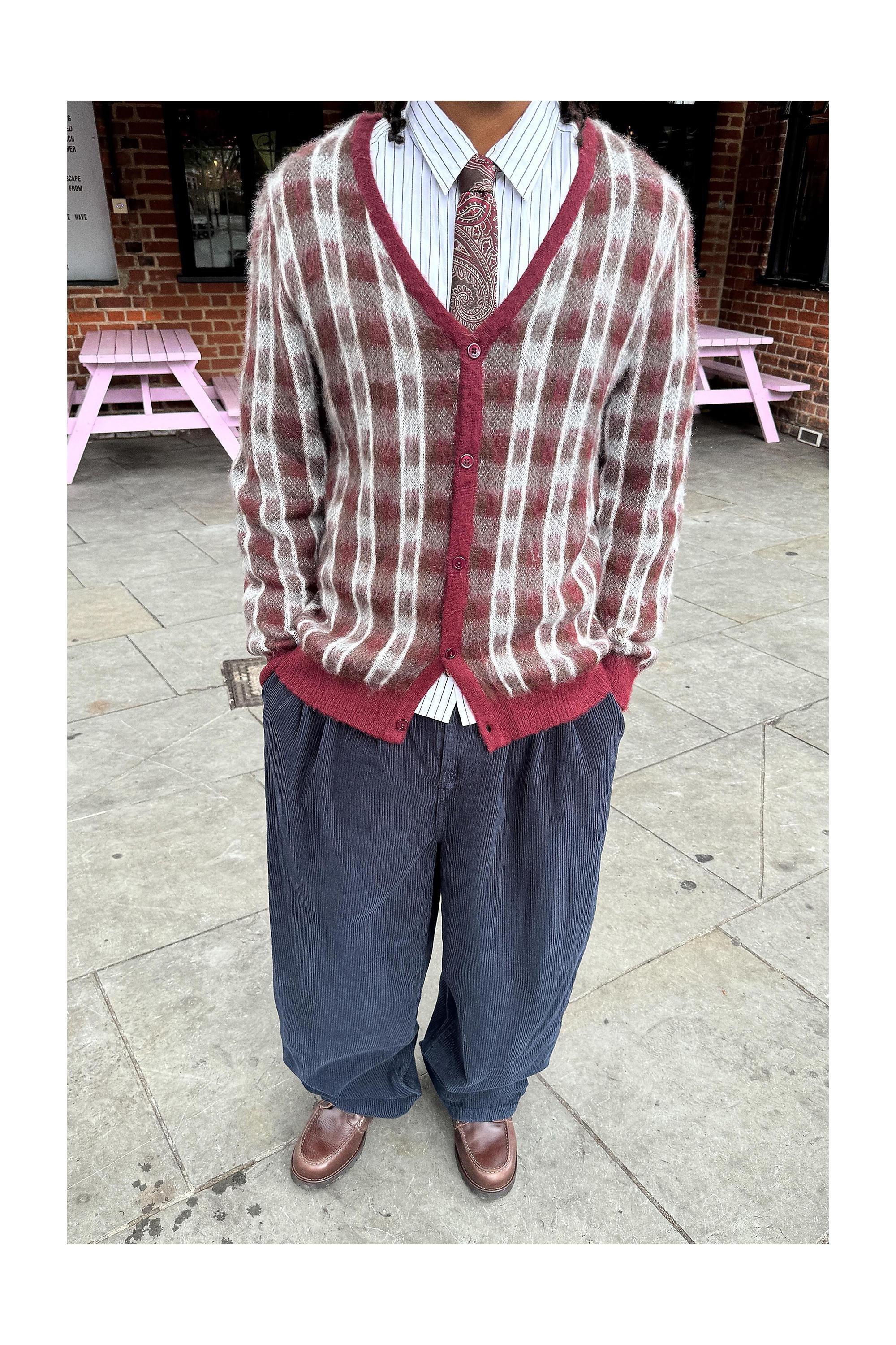 RED BDG Red Check Brushed Cardigan, RED, large image number 0