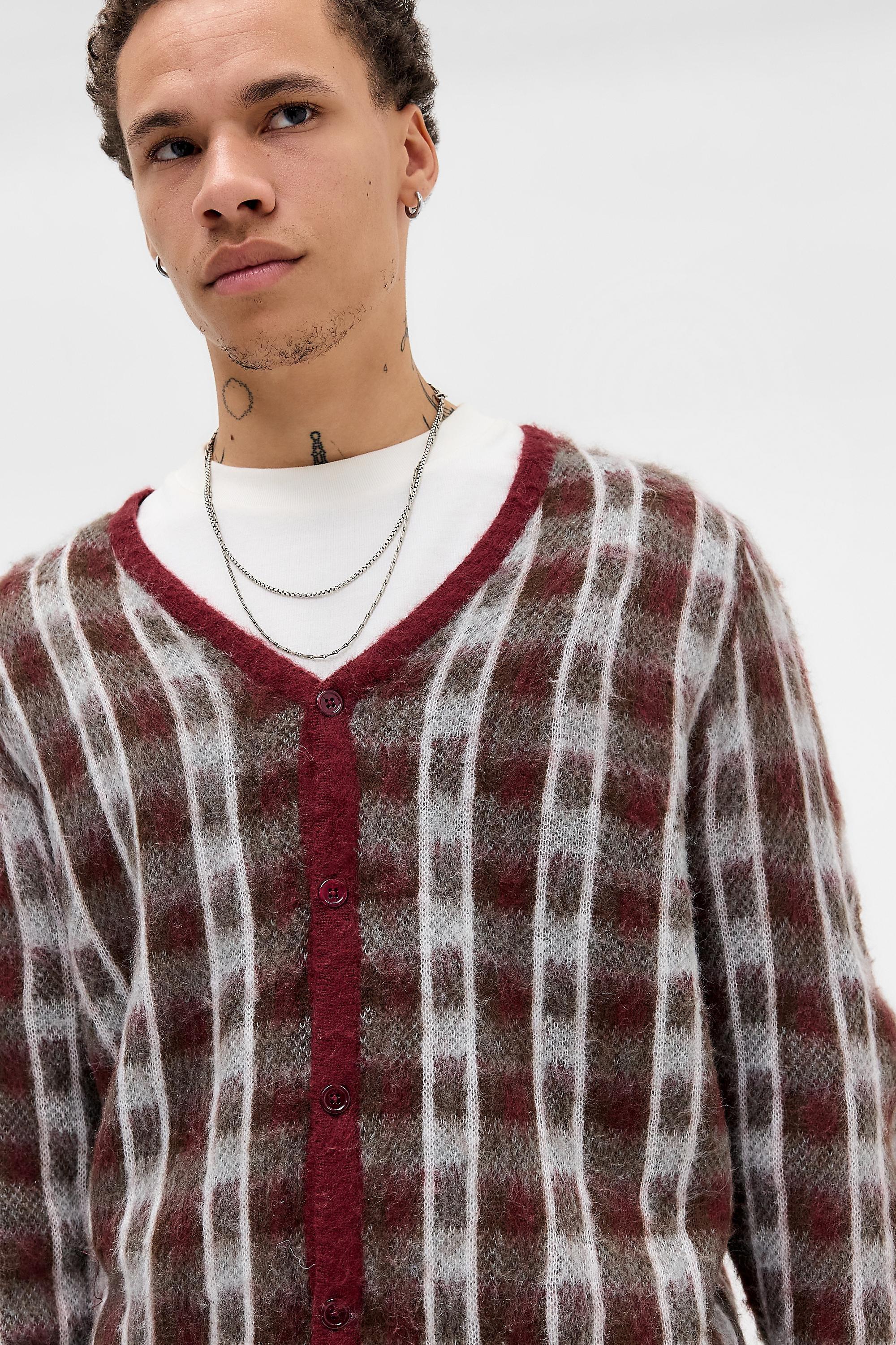 RED BDG Red Check Brushed Cardigan, RED, large image number 1