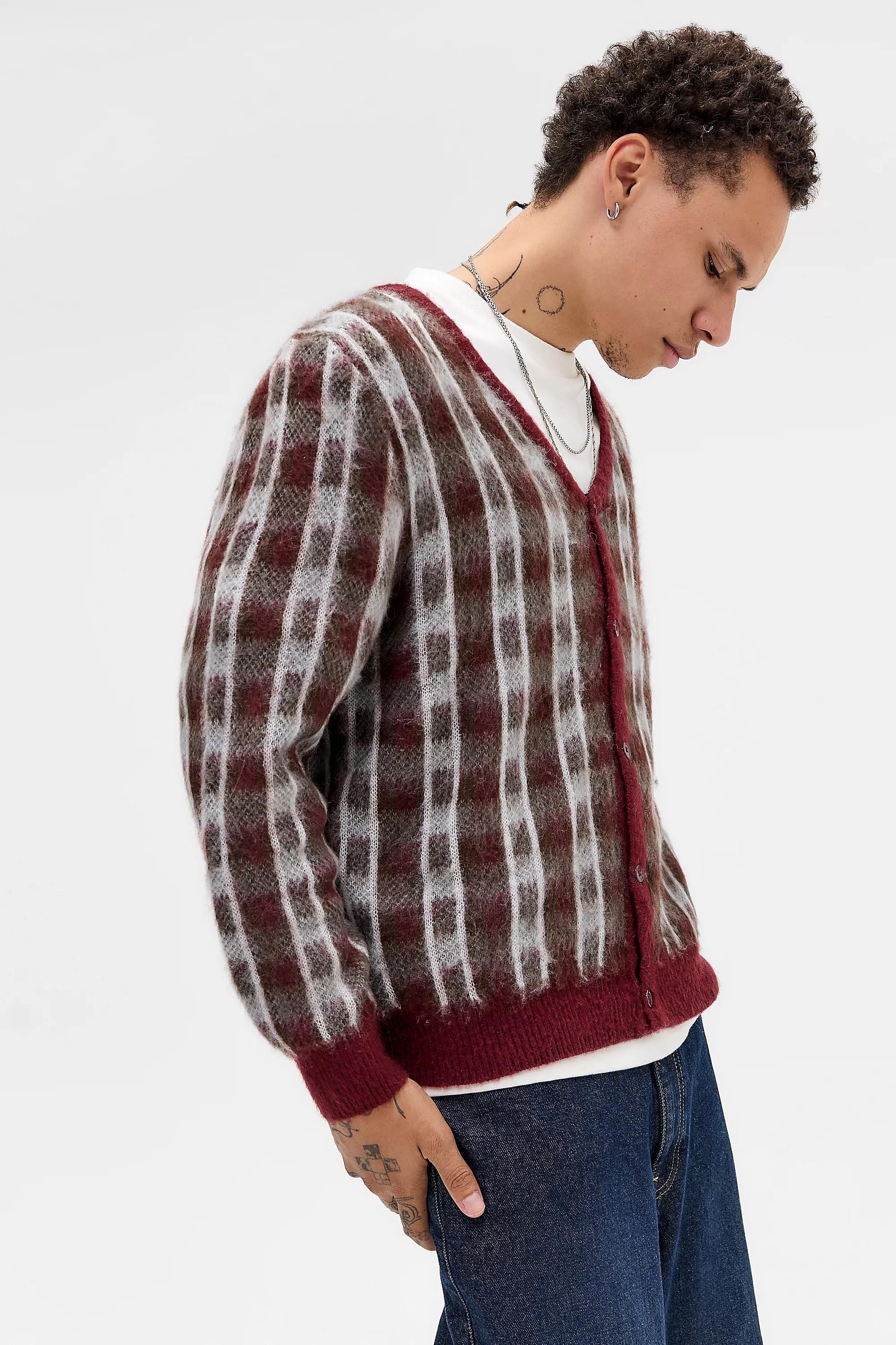 RED BDG Red Check Brushed Cardigan, RED, large image number 2