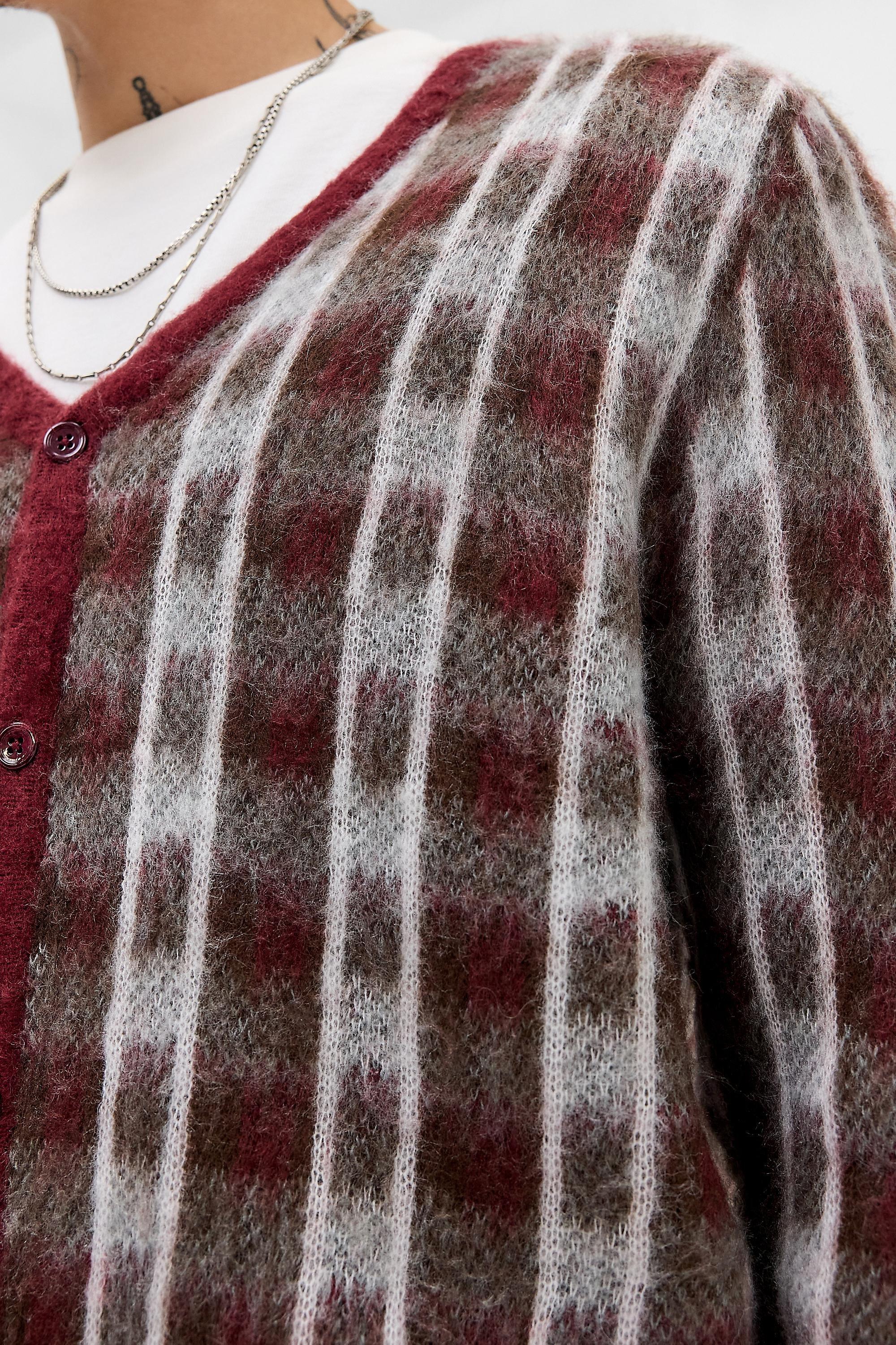 RED BDG Red Check Brushed Cardigan, RED, large image number 3