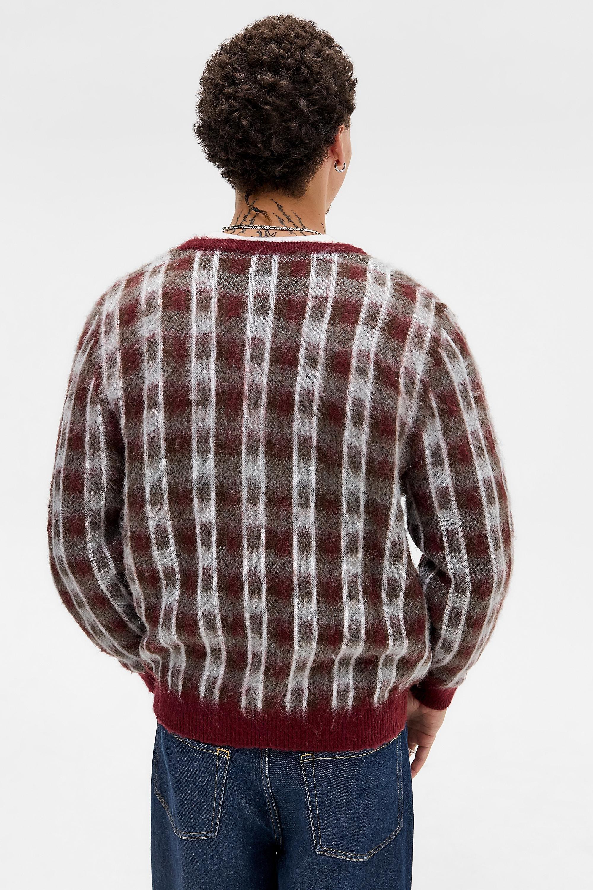RED BDG Red Check Brushed Cardigan, RED, large image number 5