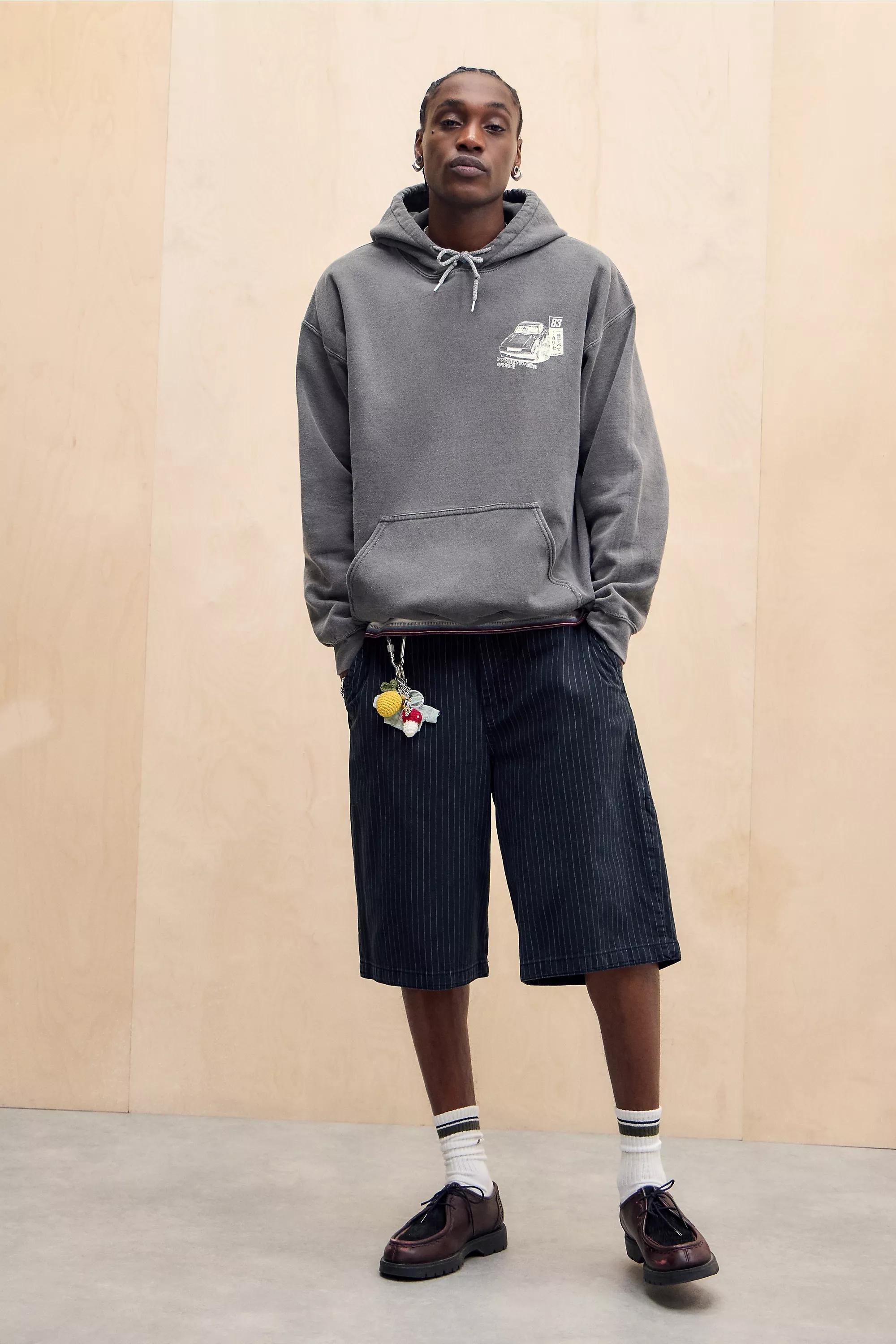 UO Printed Hoodie Sweater, BLK, medium