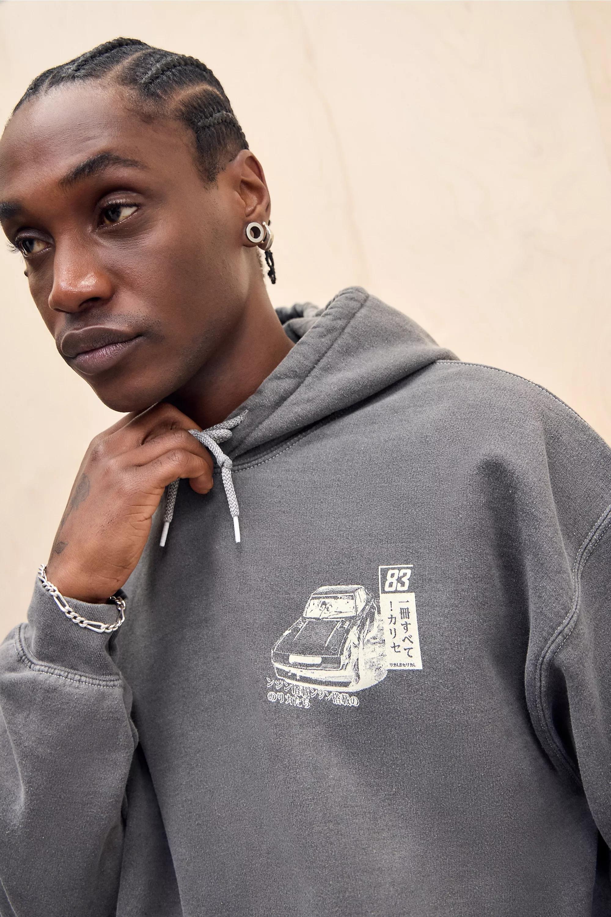 UO Printed Hoodie Sweater, BLK, medium