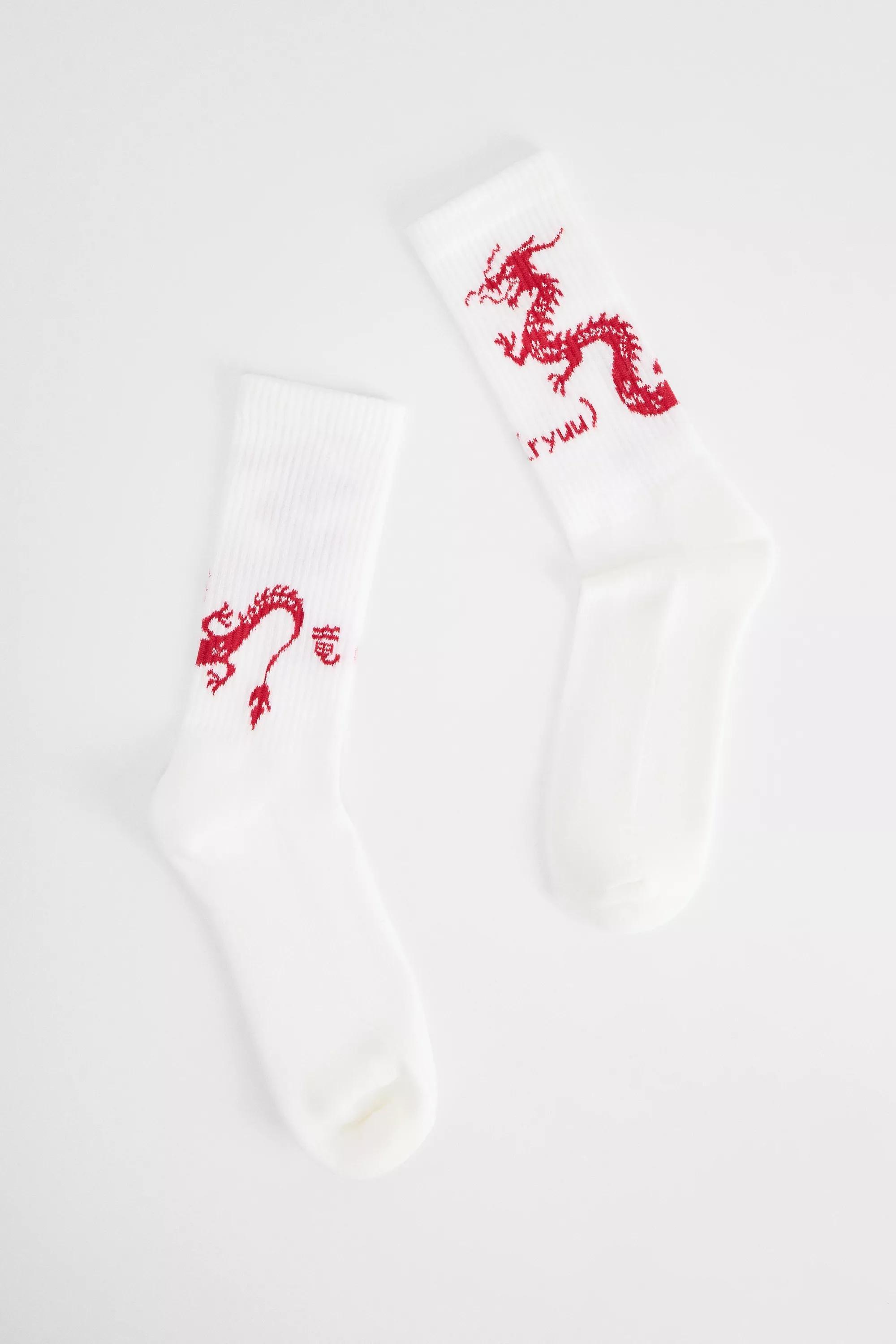 UO Dragon Socks, WHT, medium
