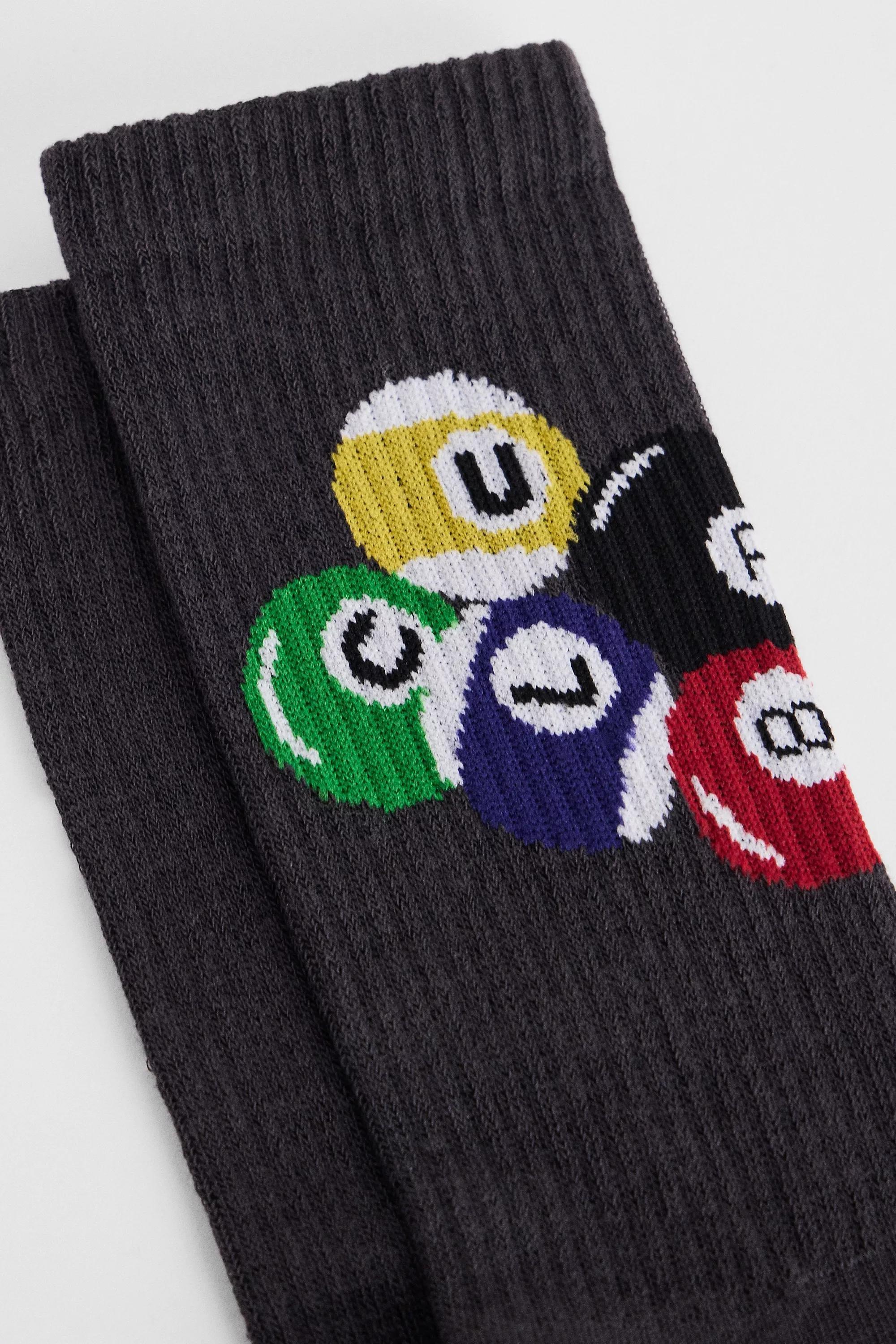 Black Printed Socks, BLK, large image number 1