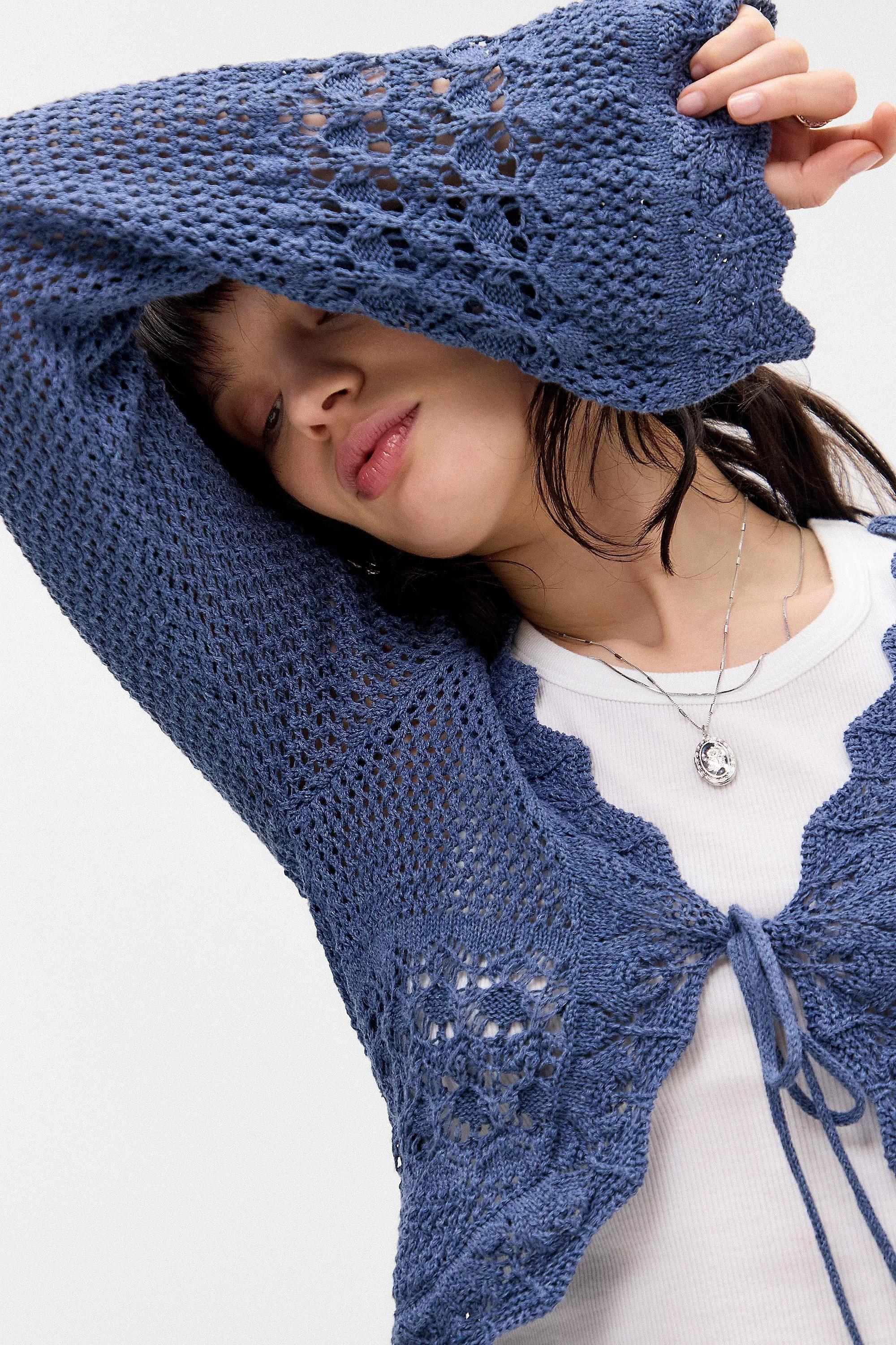 NAVY UO Rhodes Stitchy Tie-Front Cardigan, NAVY, large image number 0