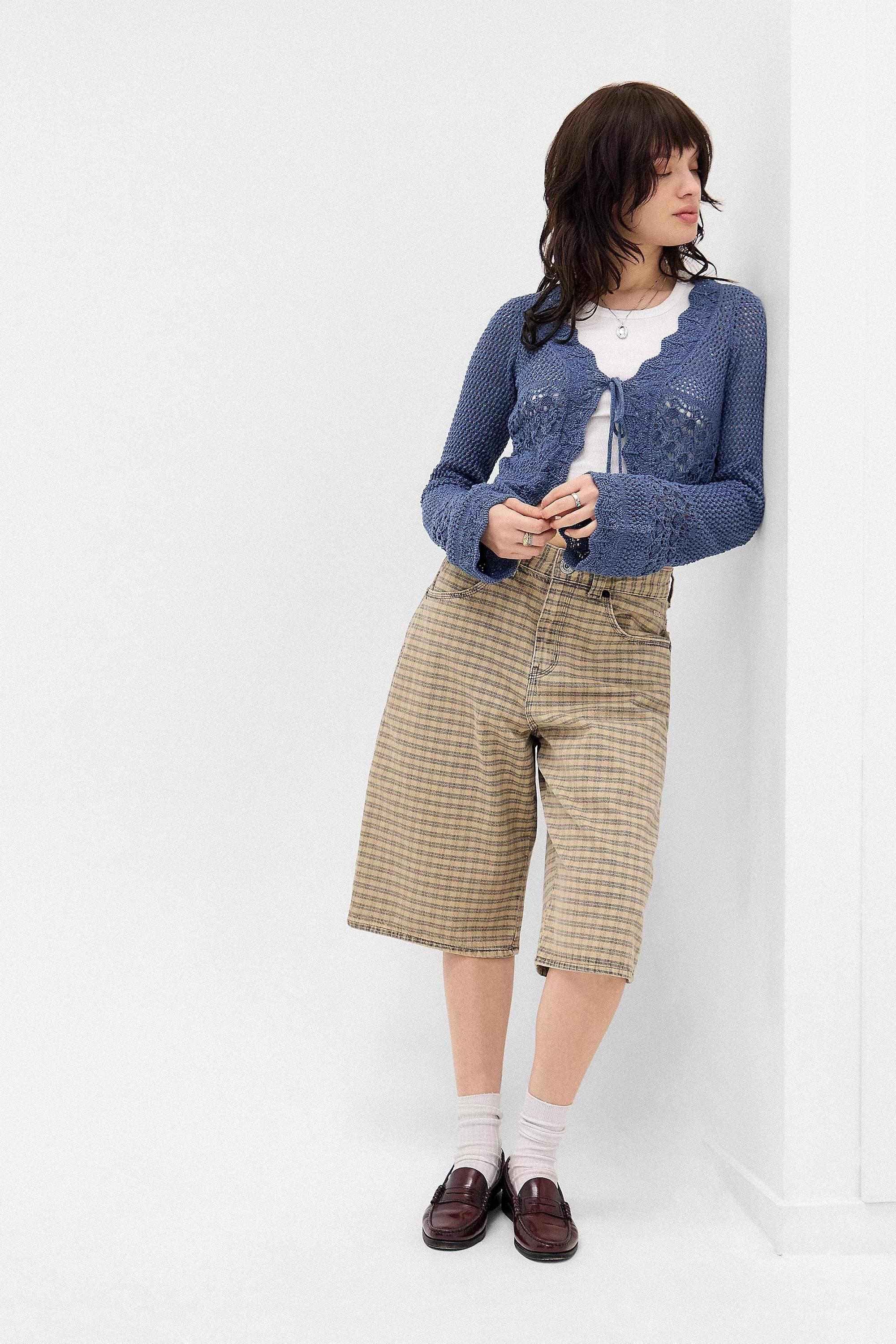 NAVY UO Rhodes Stitchy Tie-Front Cardigan, NAVY, large image number 1