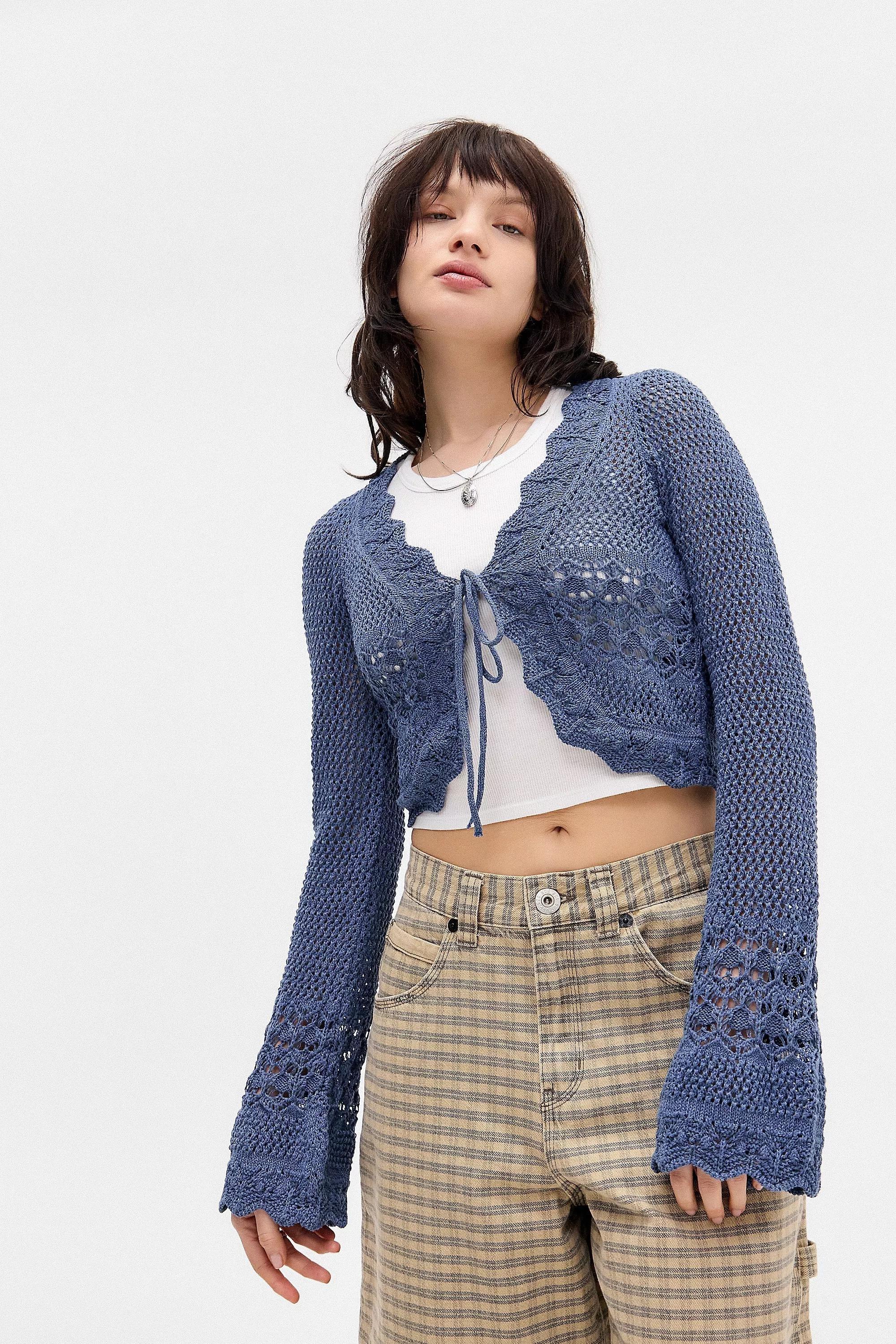 NAVY UO Rhodes Stitchy Tie-Front Cardigan, NAVY, large image number 2