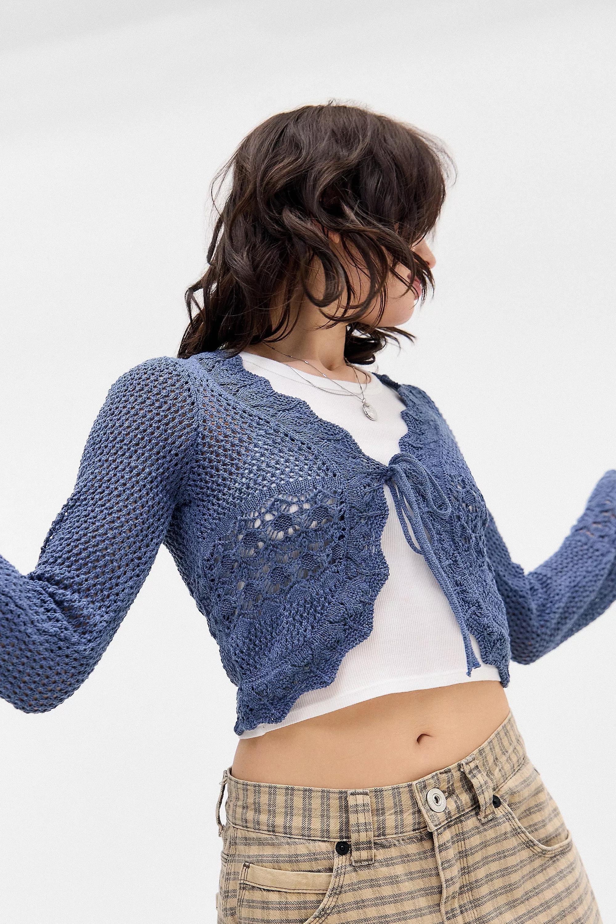 NAVY UO Rhodes Stitchy Tie-Front Cardigan, NAVY, large image number 3