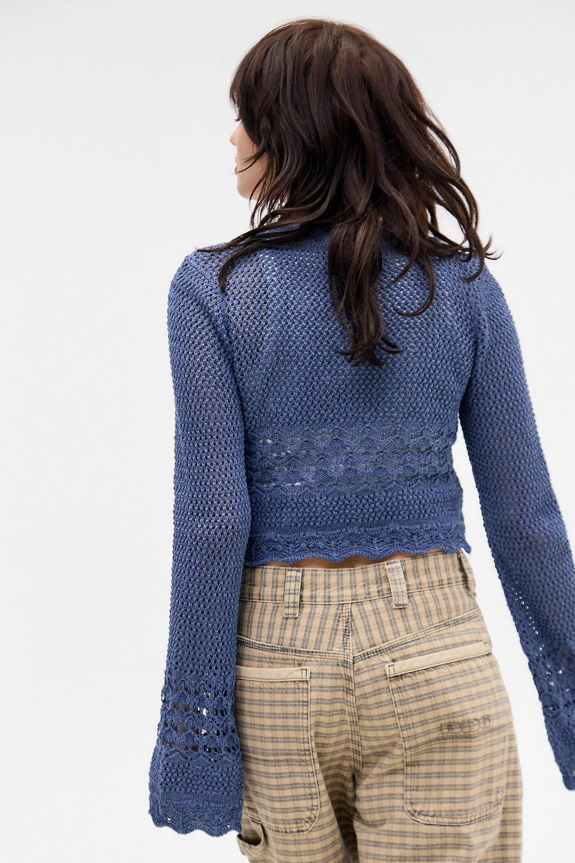 NAVY UO Rhodes Stitchy Tie-Front Cardigan, NAVY, large image number 4