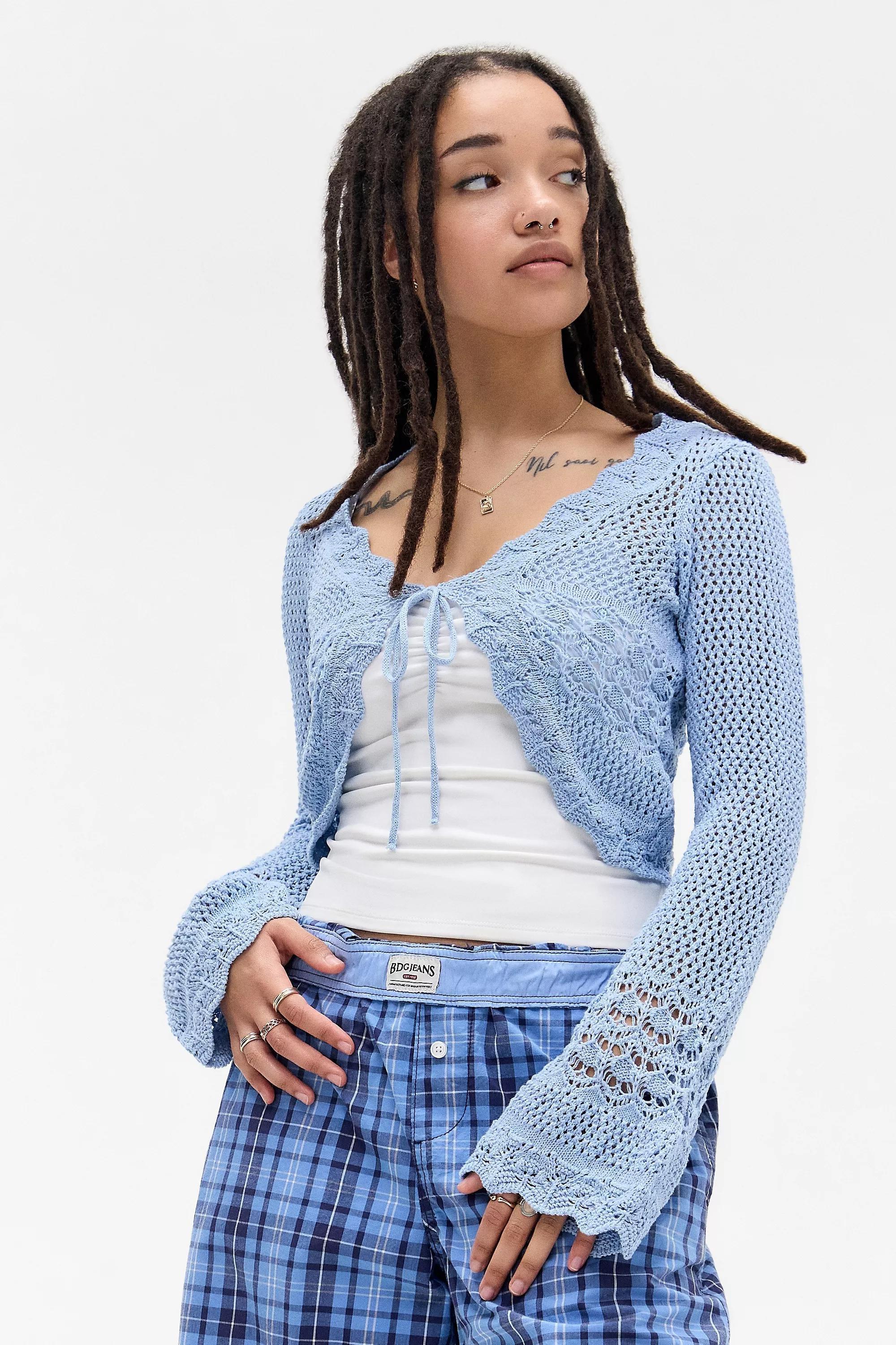 Blue UO Rhodes Snitchy Tie-Front Cardigan, , large image number 0