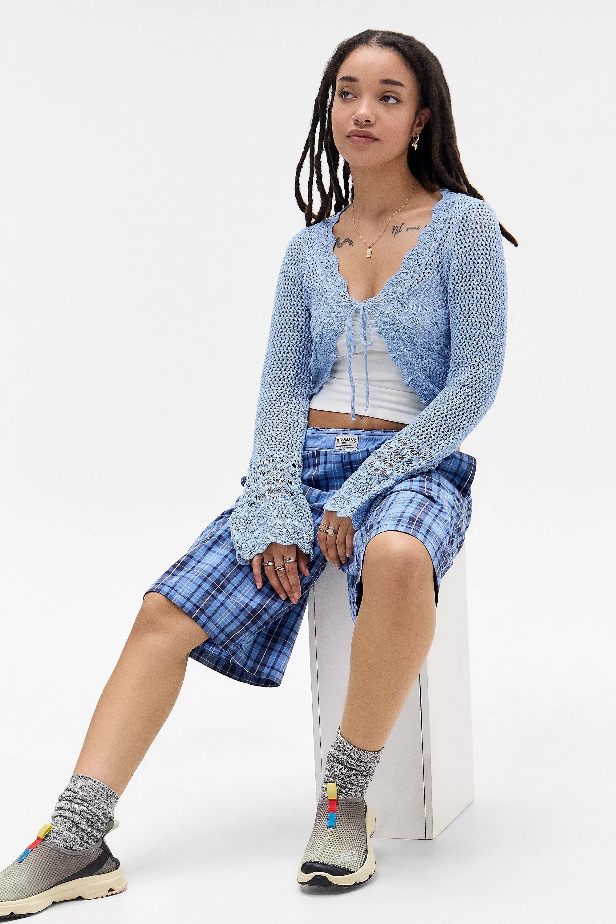 Blue UO Rhodes Snitchy Tie-Front Cardigan, , large image number 1