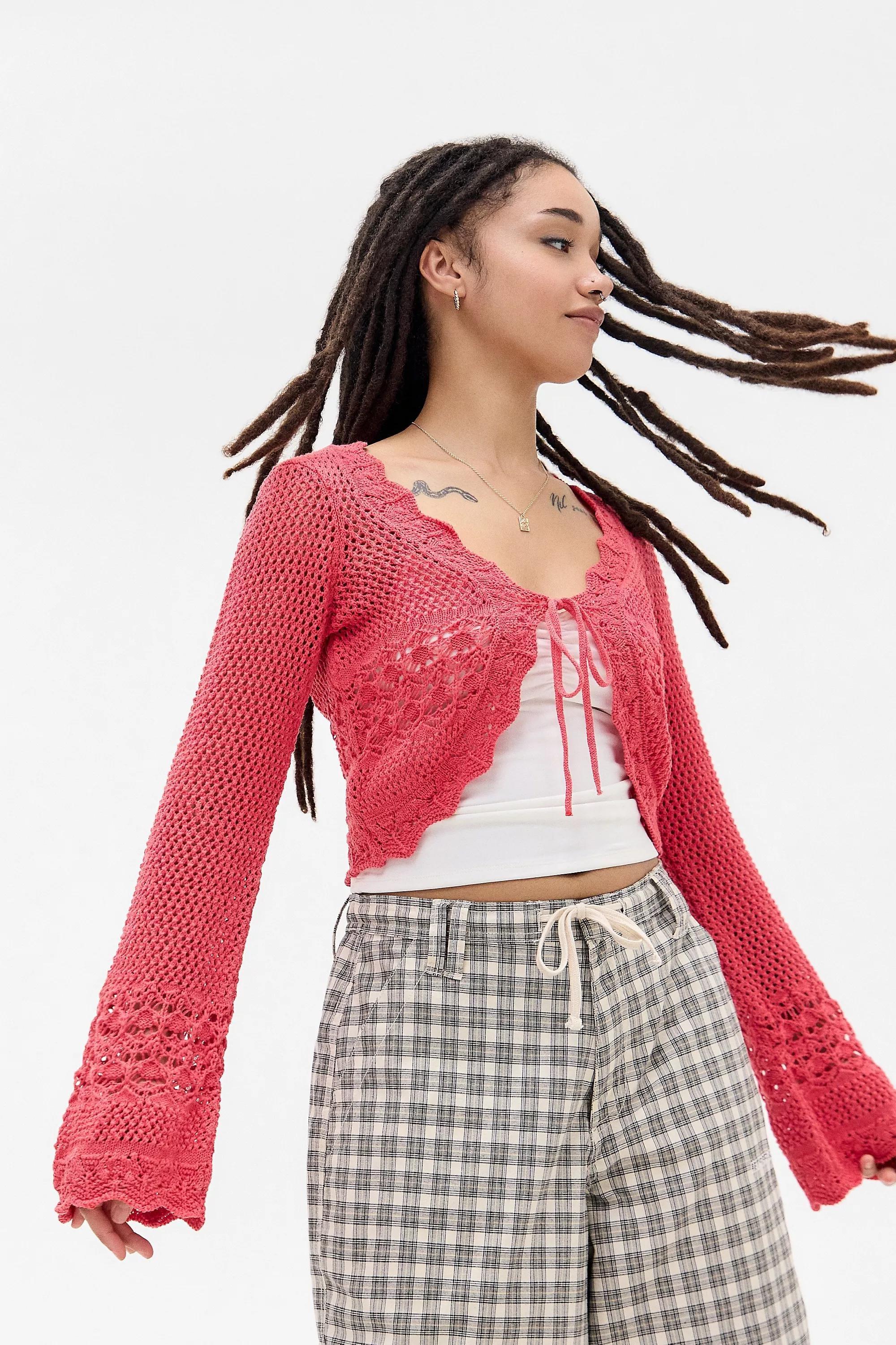 Coral Uo Rhodes Stitchy Tie-Front Cardigan, , large image number 0