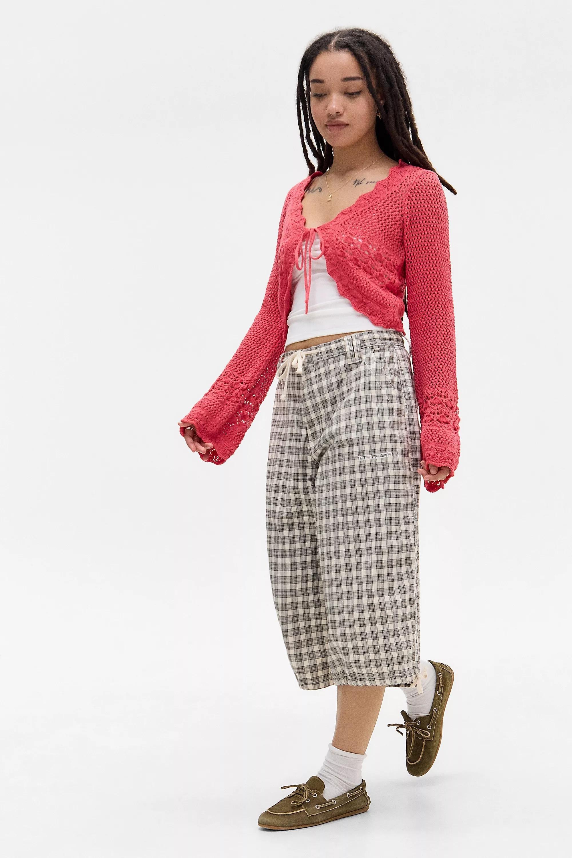 Coral Uo Rhodes Stitchy Tie-Front Cardigan, CORAL, medium